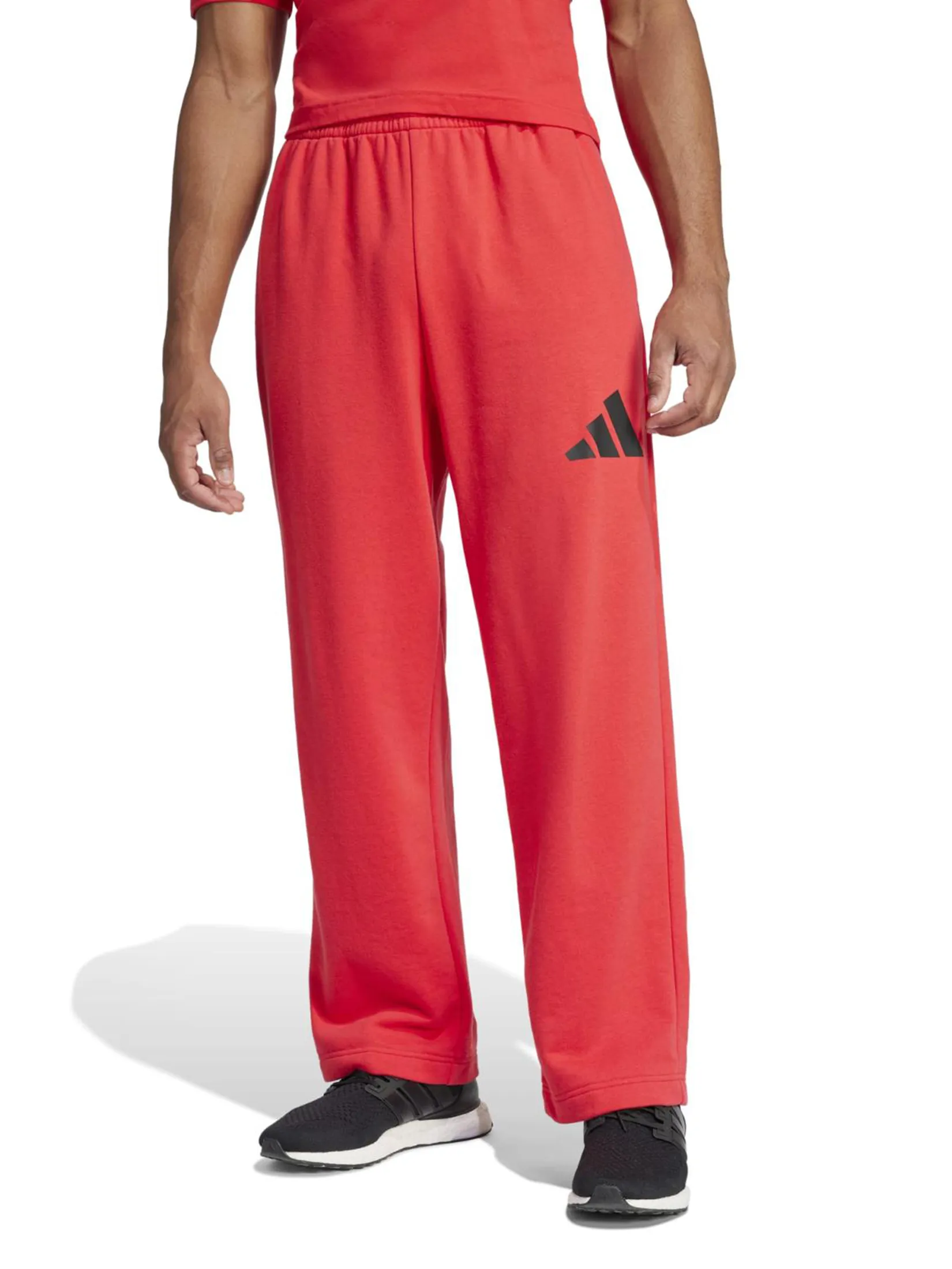 ADIDAS Men Joggers Essentials Wide Leg 3 Bar Logo JF3601 Pure Ruby / Black