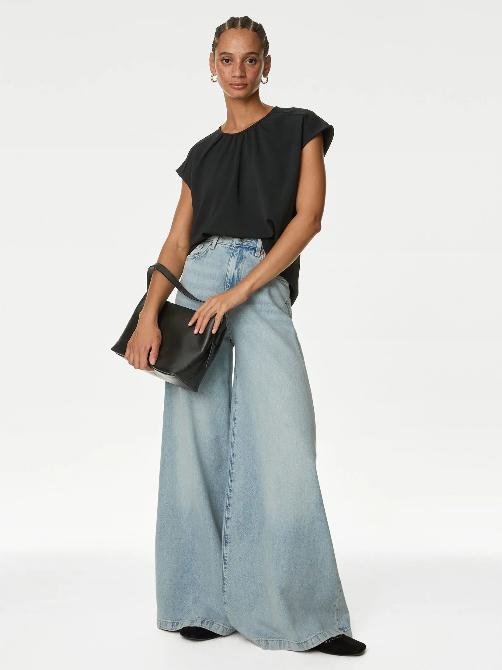 MARKS & SPENCER Women Blouse Round Neck Black