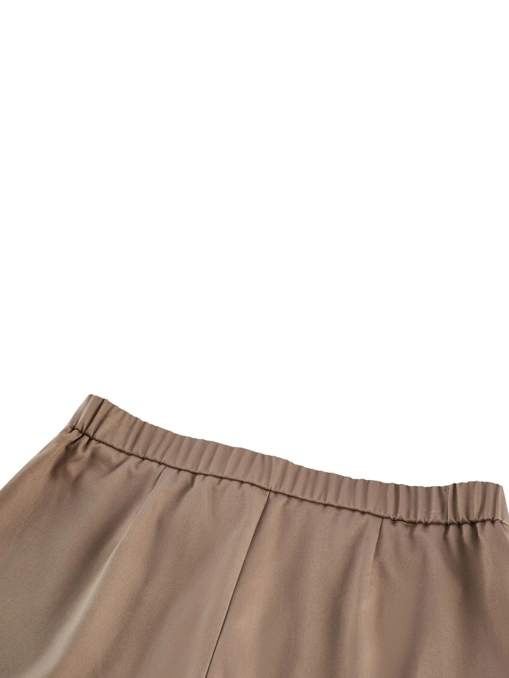 G2000 Women Clothing Cotton Blend Spandex Satin Casual Pants W/ Elastic Waistband Cropped Cigarette Shape - Brown