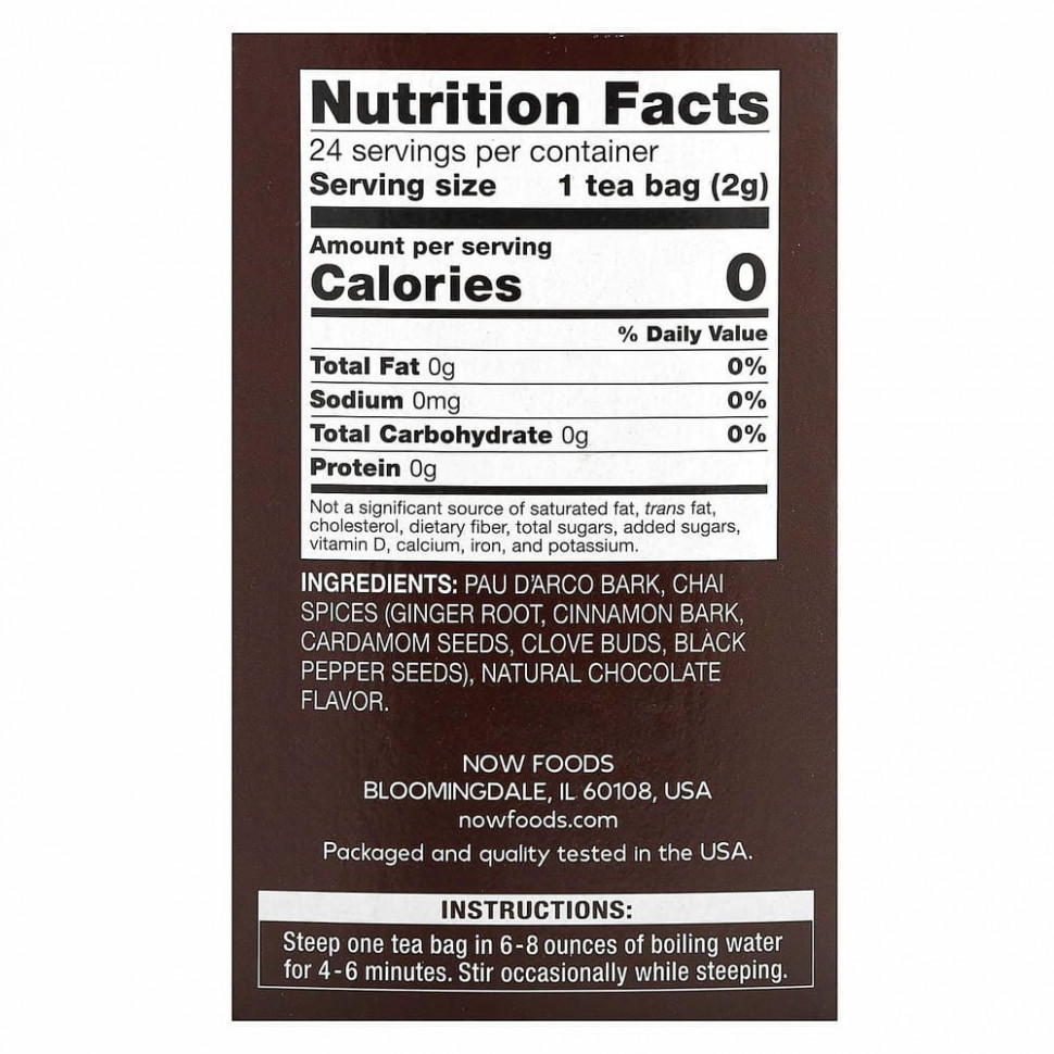NOW Foods, Настоящий чай из коры муравьиного дерева, без кофеина, 24 чайных пакетика, 48 г (1,7 унции)