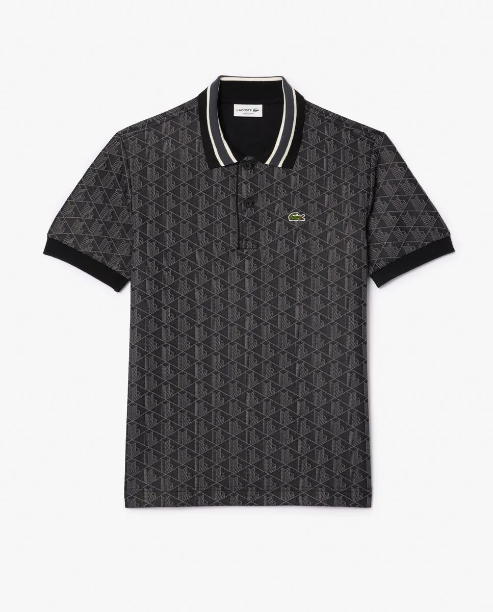 LACOSTE Classic Fit Monogram Jacquard Polo Shirt Black