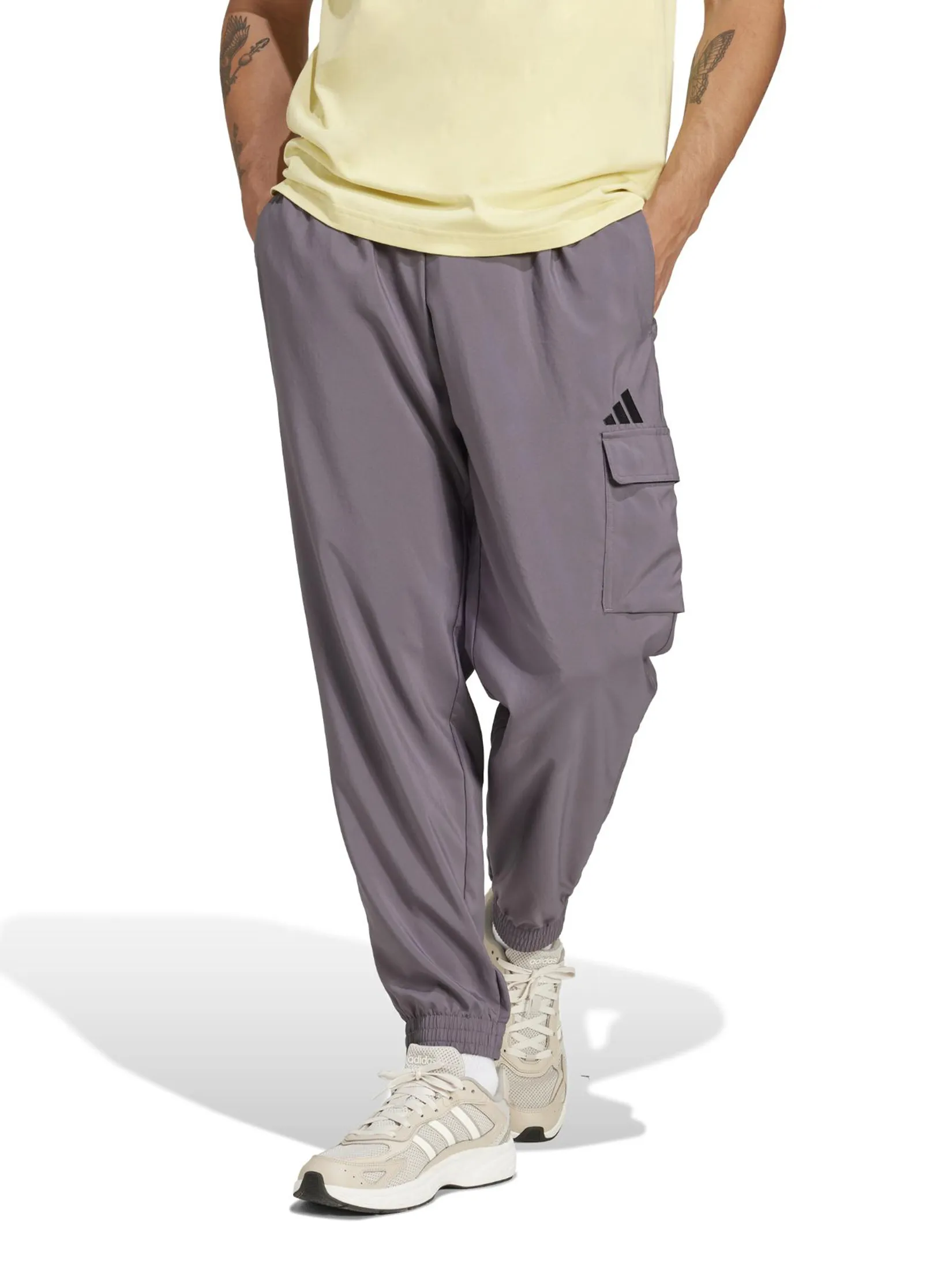 ADIDAS Men Cargo Joggers Essentials Small Logo Grey Strata / Black