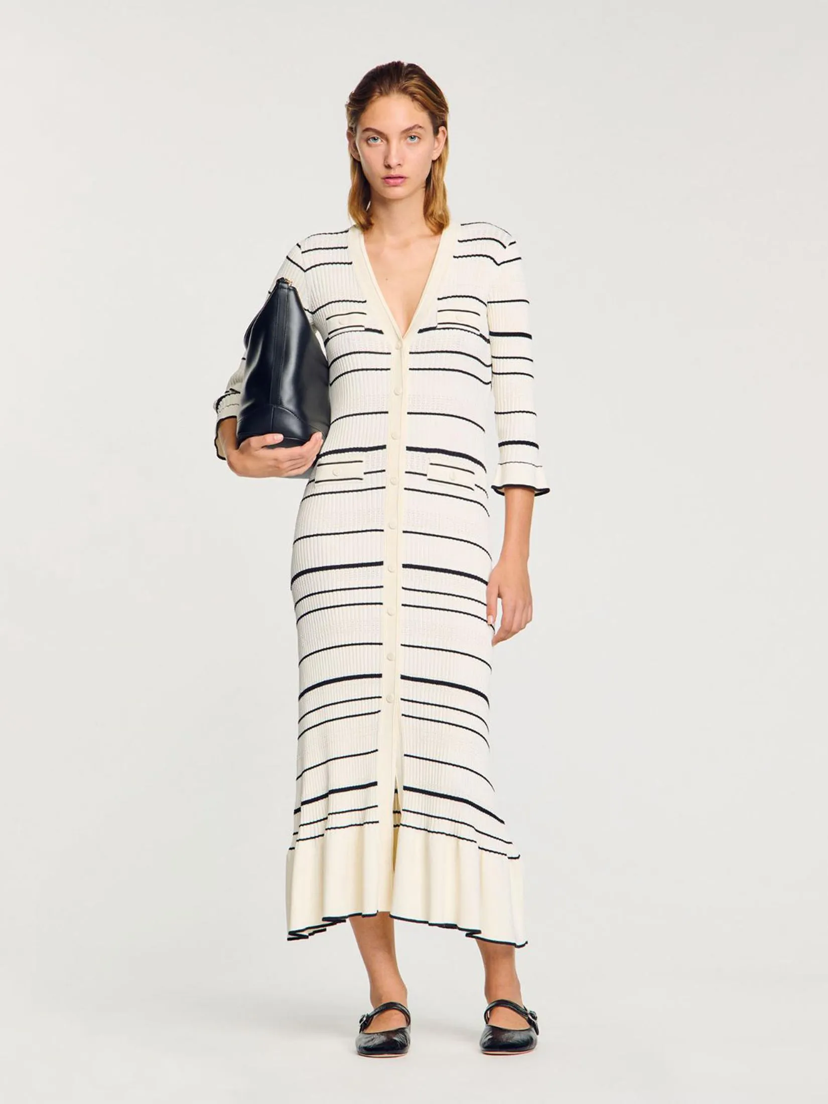 SANDRO Stripy Knit Maxi Dress