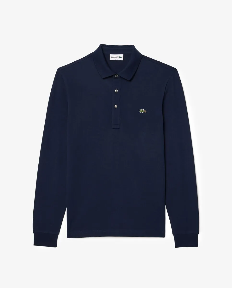 LACOSTE Slim Fit Long Sleeved Stretch Polo Shirt Blue