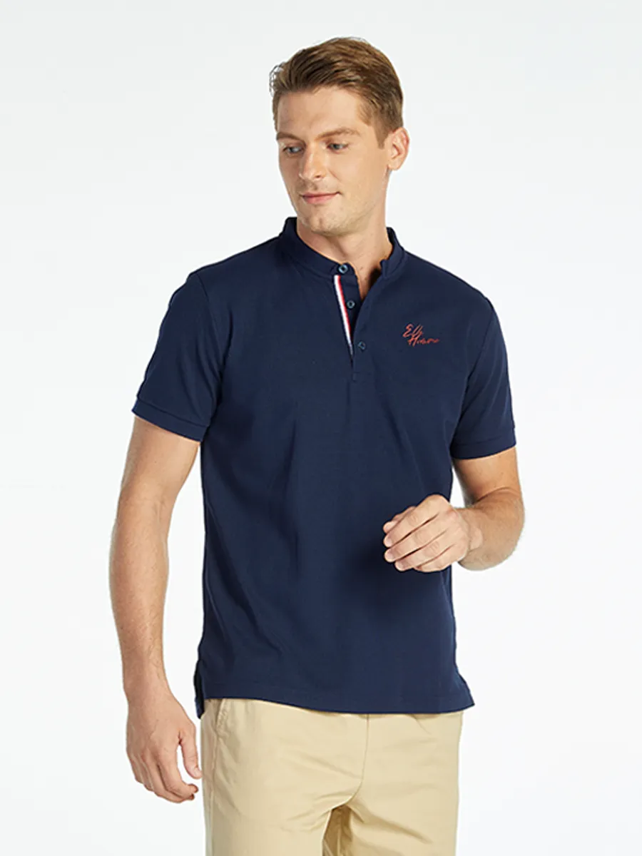 ELLE HOMME Men BAND COLLAR POLO SHIRT W8K904NV - NAVY Blue