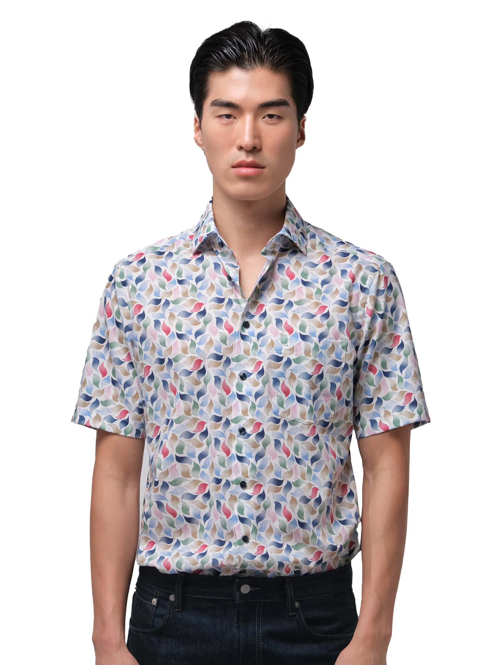 OLYMP MEN S SHIRT SHORT SLEEVES CASUALSHIRT MODERN FIT EASY IRON WHITE