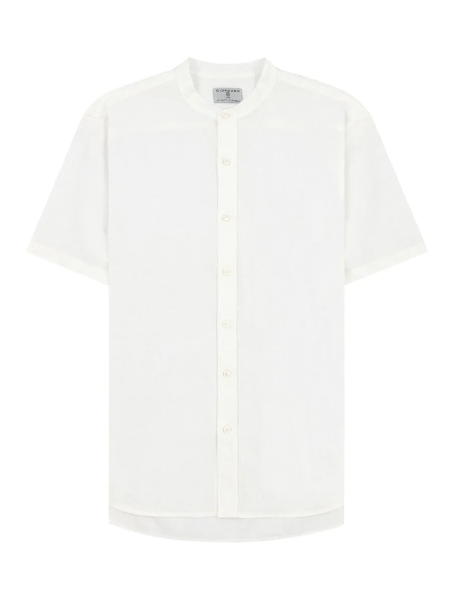 GIORDANO Men's Slim Fit Short Sleeve Linen Shirts White