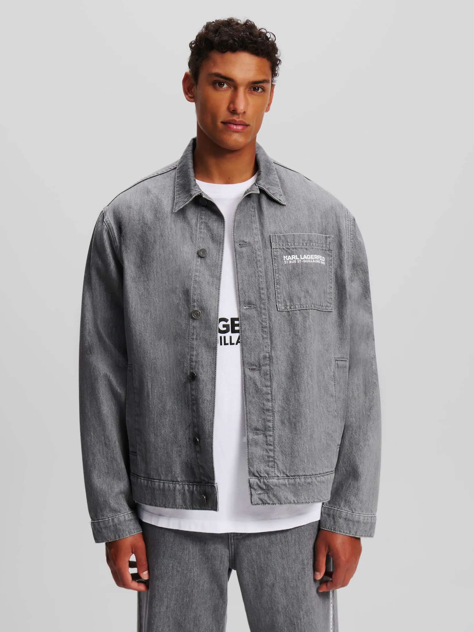 KARL LAGERFELD RSG WASHED DENIM JACKET WASHED WET WEATHER GREY