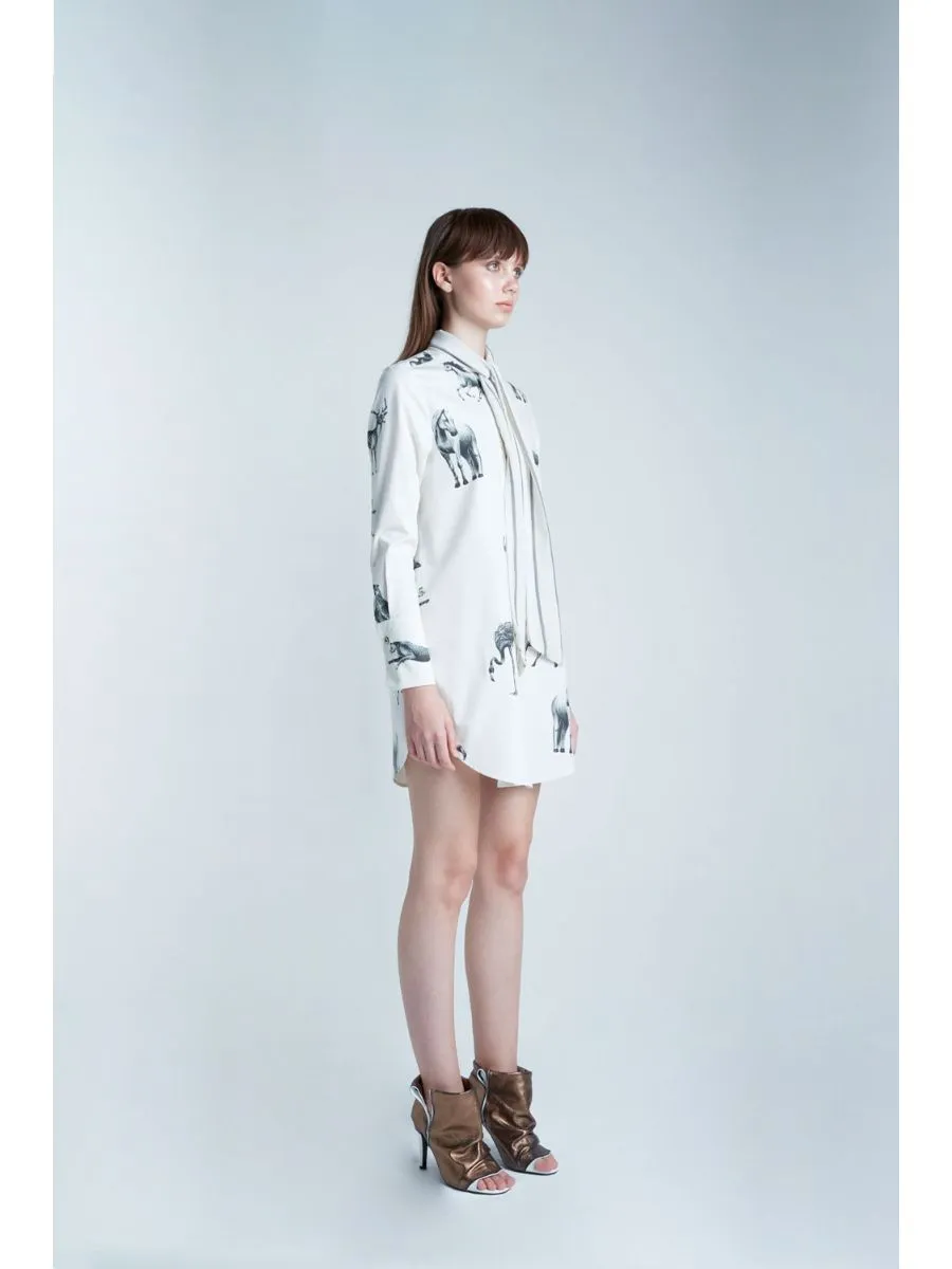 SENADA WOMEN BOW COLLAR ANIMAL PRINT SHIRT DRESS