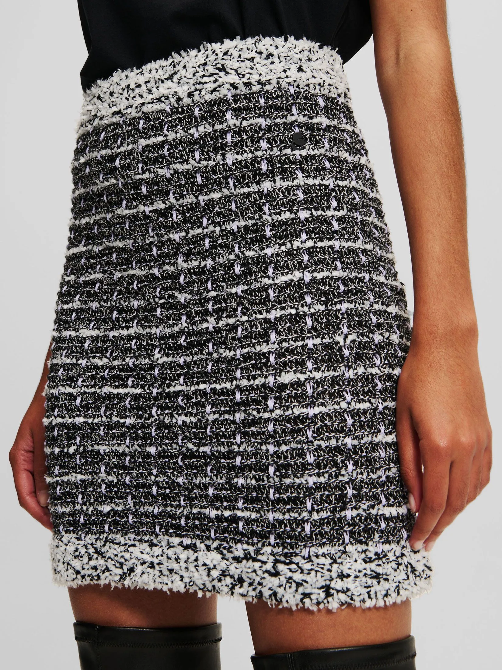 KARL LAGERFELD BOUCLE KNIT SKIRT BLACK/WHITE/SWEET LAVENDER