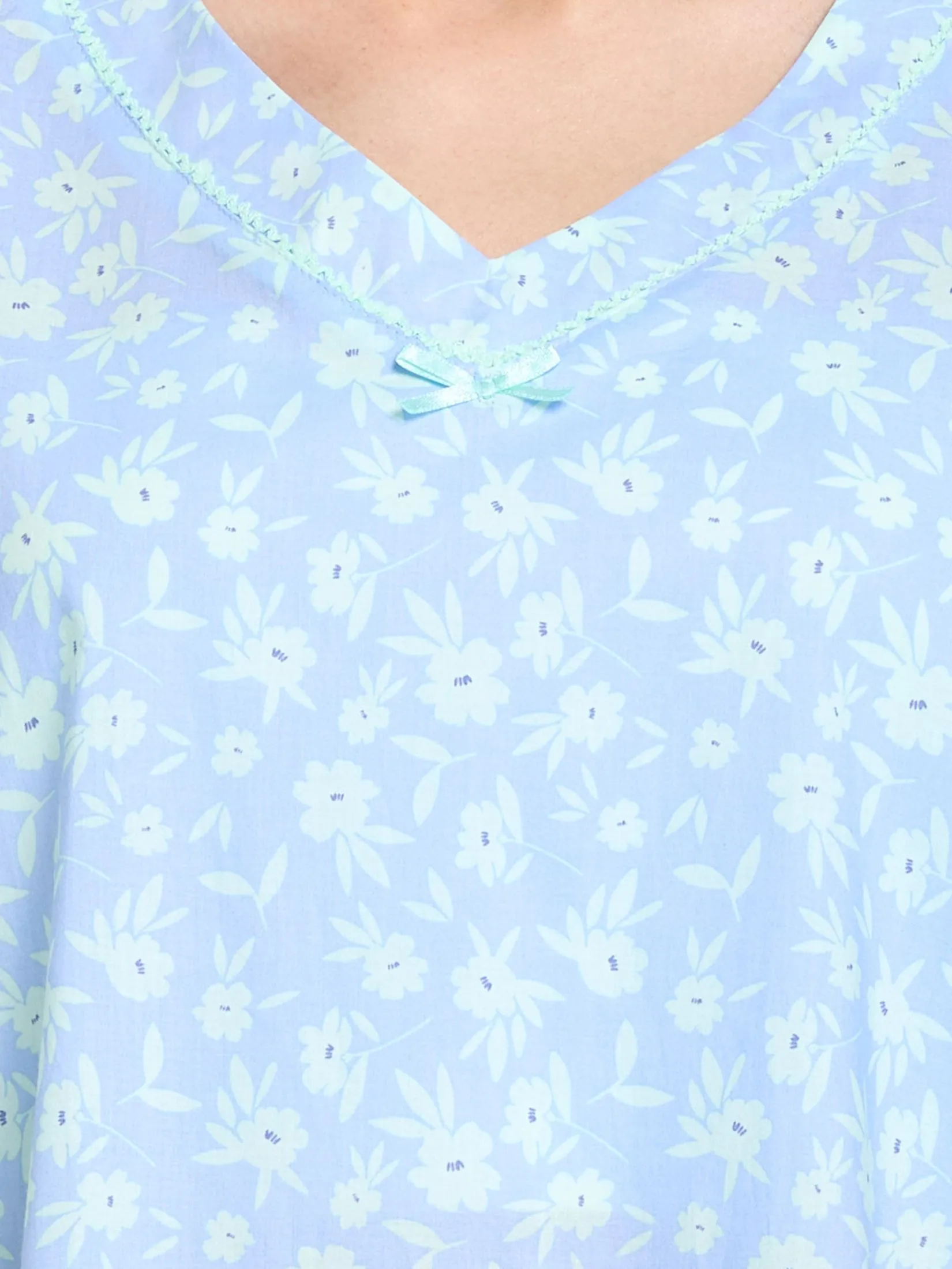 CLAUDIA'S ROMANCE Women Pyjamas Dress Short Sleeves V-Neck Floral Print Blue