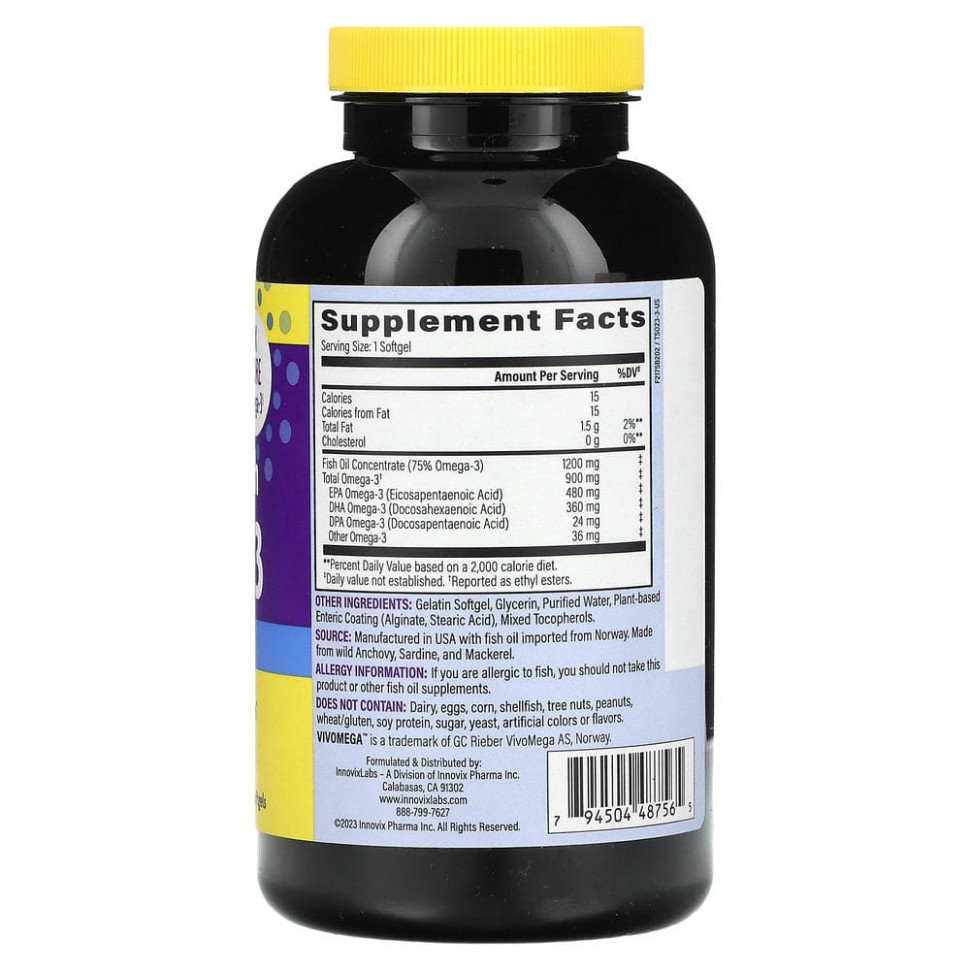 InnovixLabs, Омега-3 тройной концентрации, 200 капсул