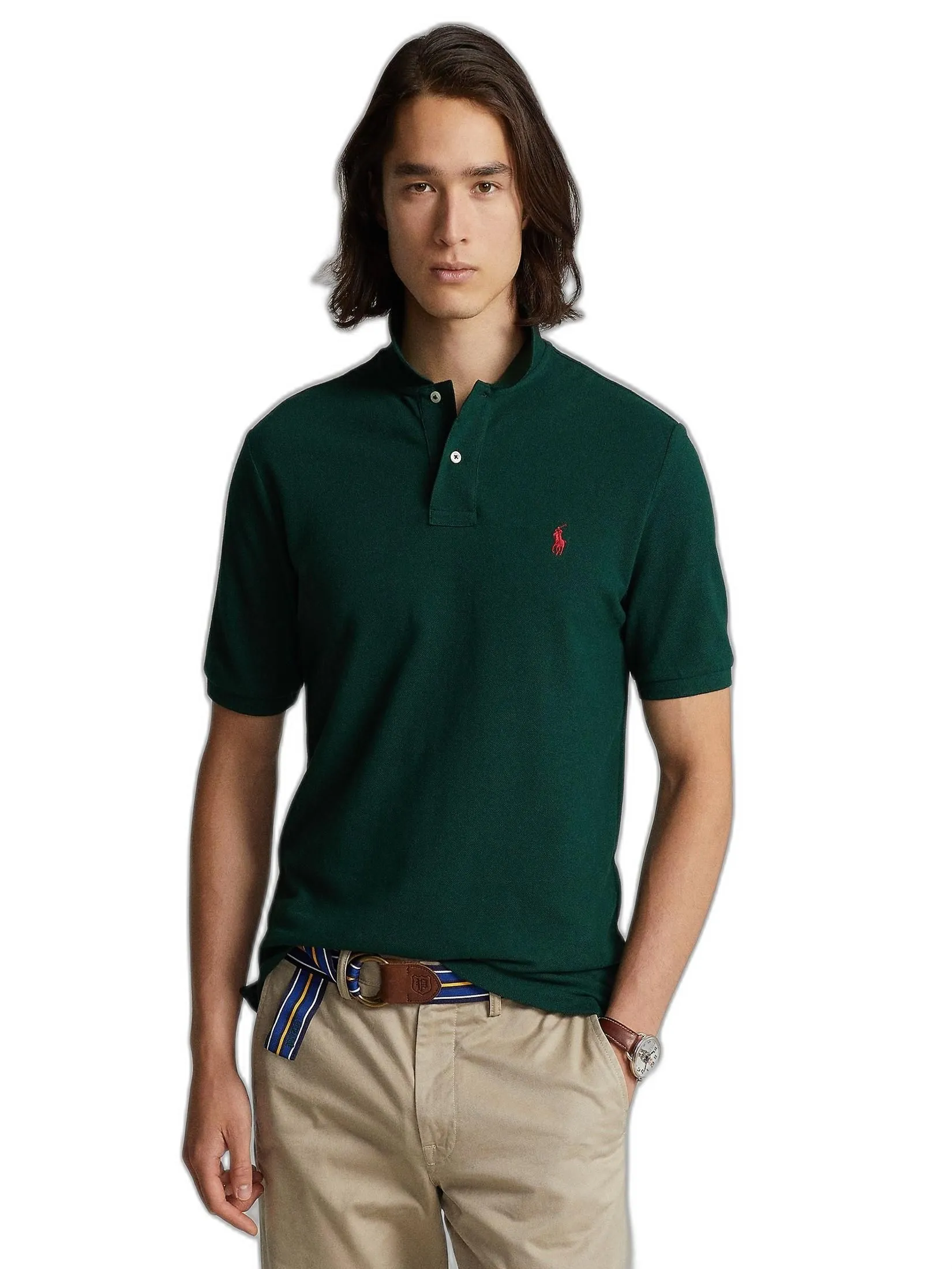 POLO RALPH LAUREN Polo Ralph Lauren POLO-Custom Slim Fit Mesh Polo Shirt MNPOKNI1N820493 300 GREEN Size - M