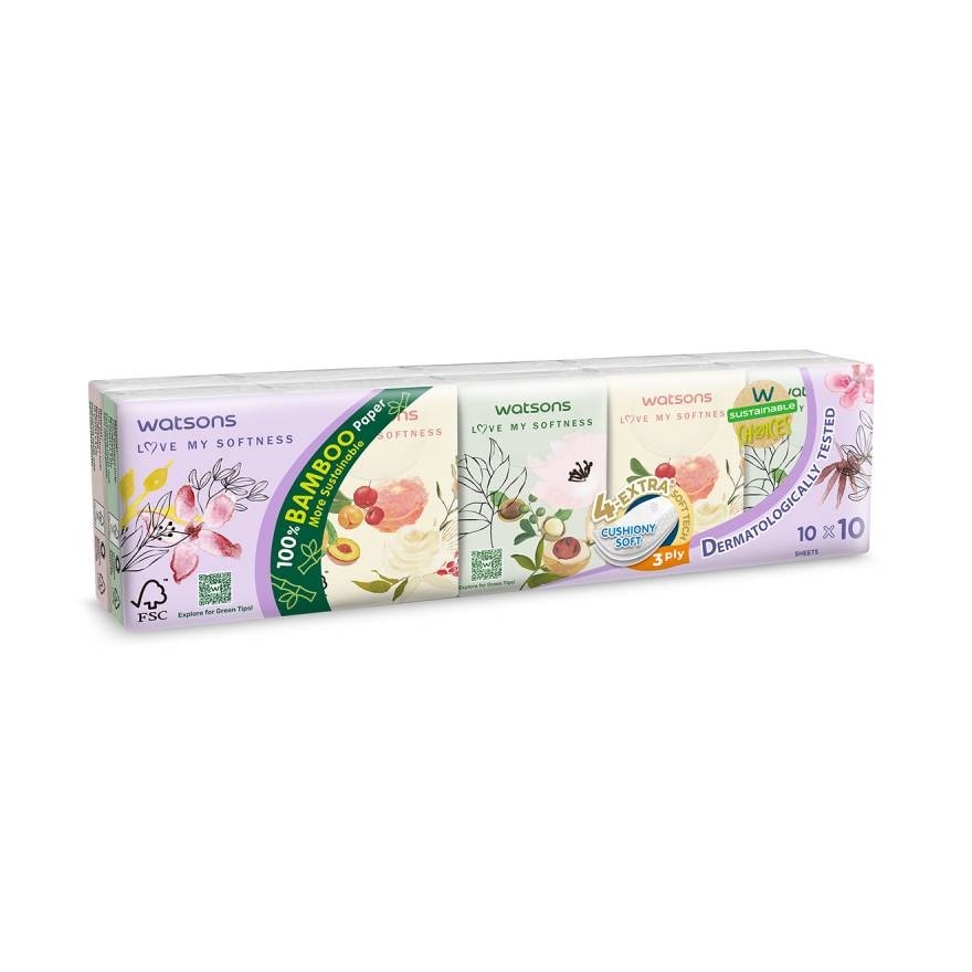 Watsons Velvety Soft Mini Hankies (X-flower 3) 3ply 10pcs.