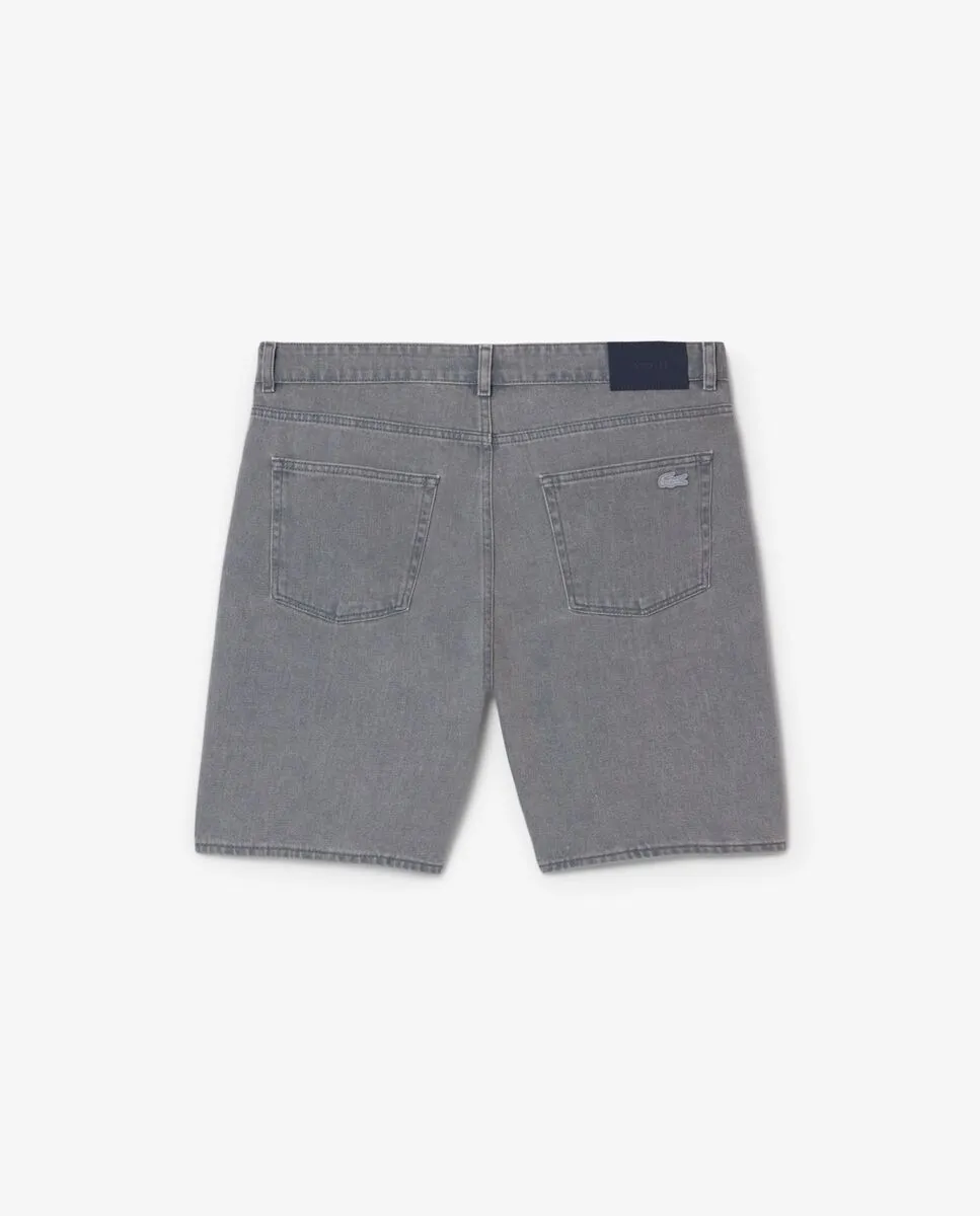 LACOSTE Washed Effect Dyed Denim Bermuda Shorts Blue