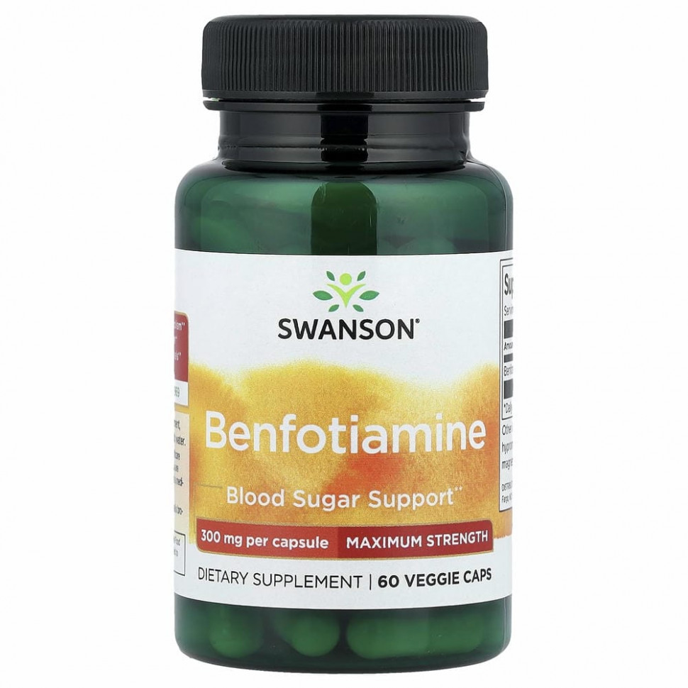 Swanson, Бенфотиамин, максимальная эффективность, 300 мг, 60 растительных капсул