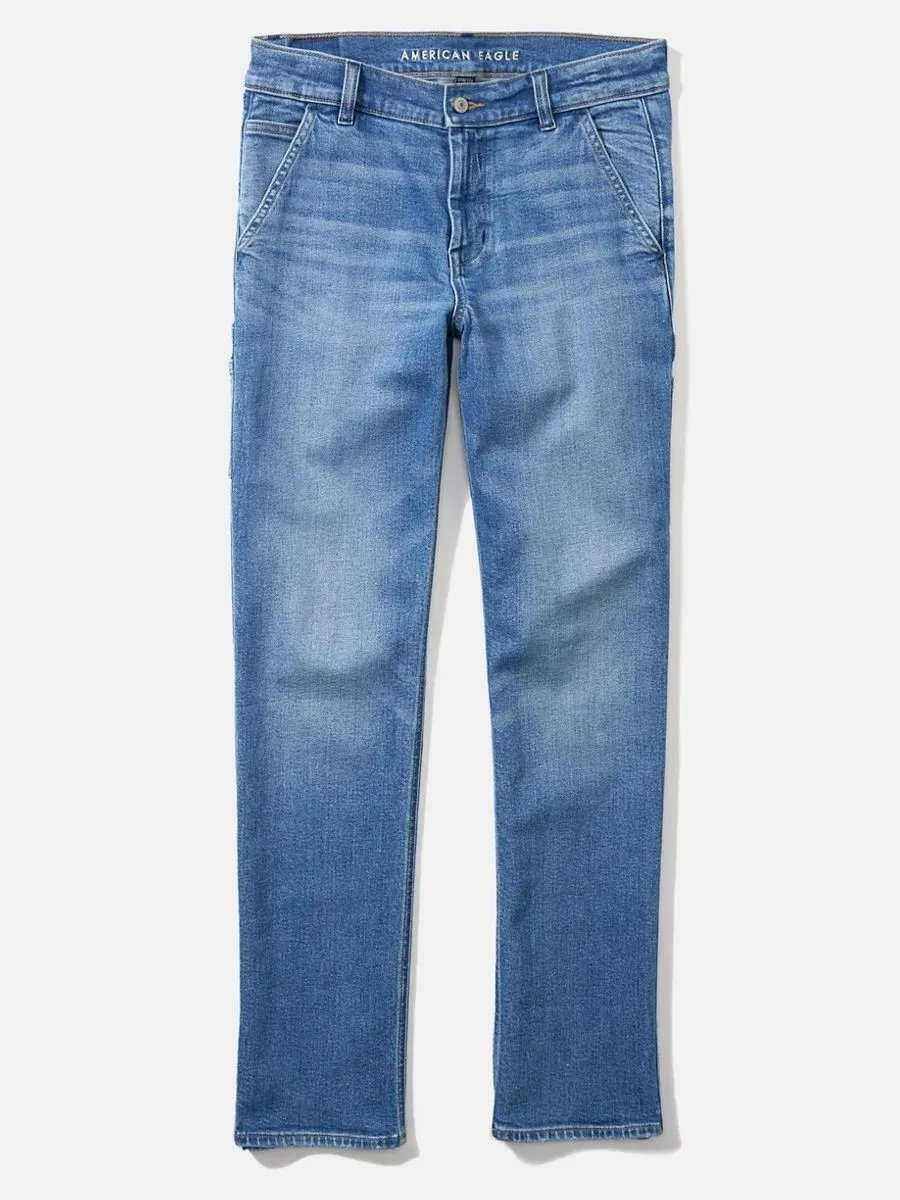 AMERICAN EAGLE WOMEN HIGH RISE STRAIGHT UTILITY JEANS INTL 489 MEDIUM VINTAGE WASH