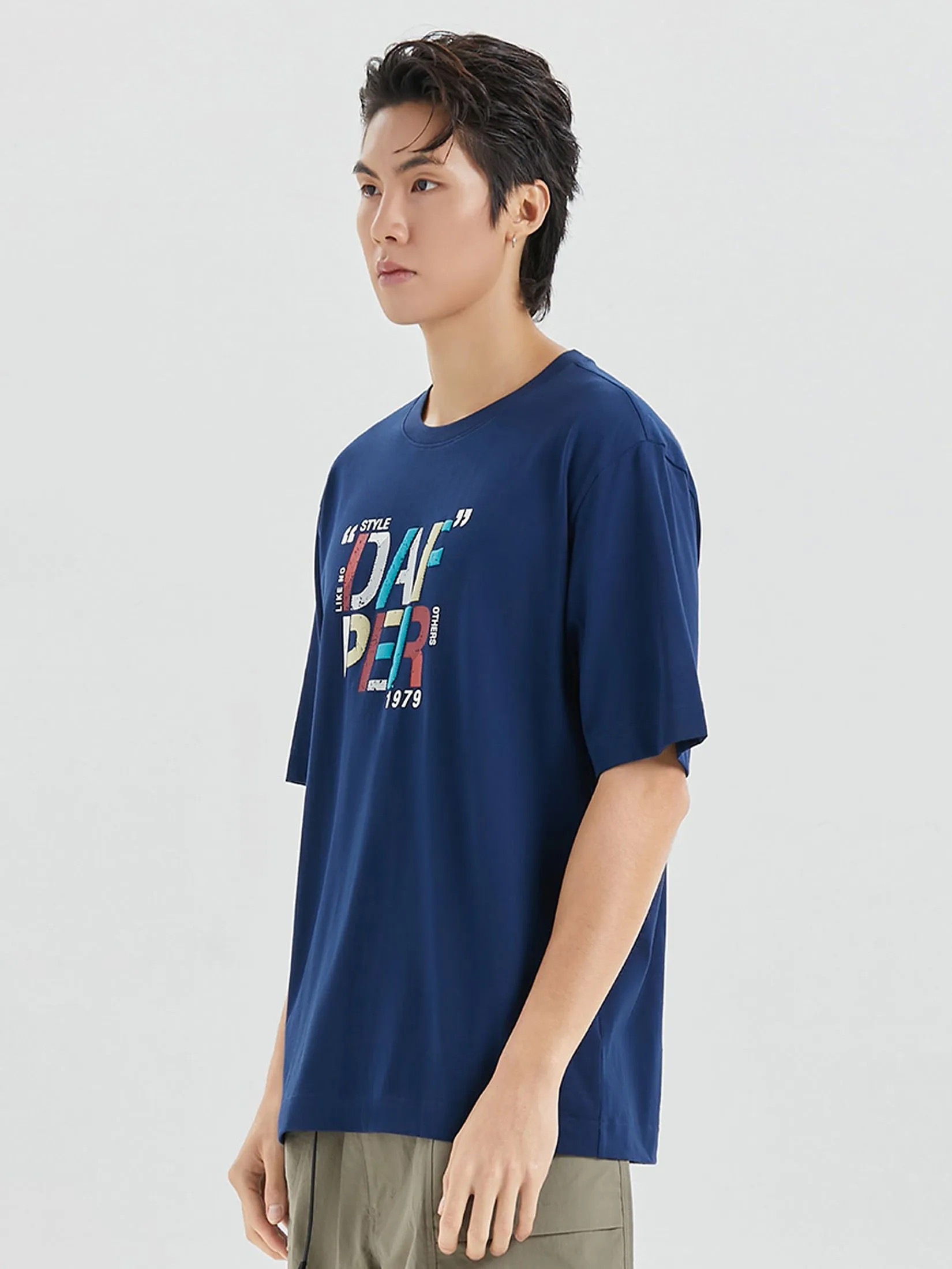 DAPPER DAPPER Retro Summer Logo Print T-Shirt Navy