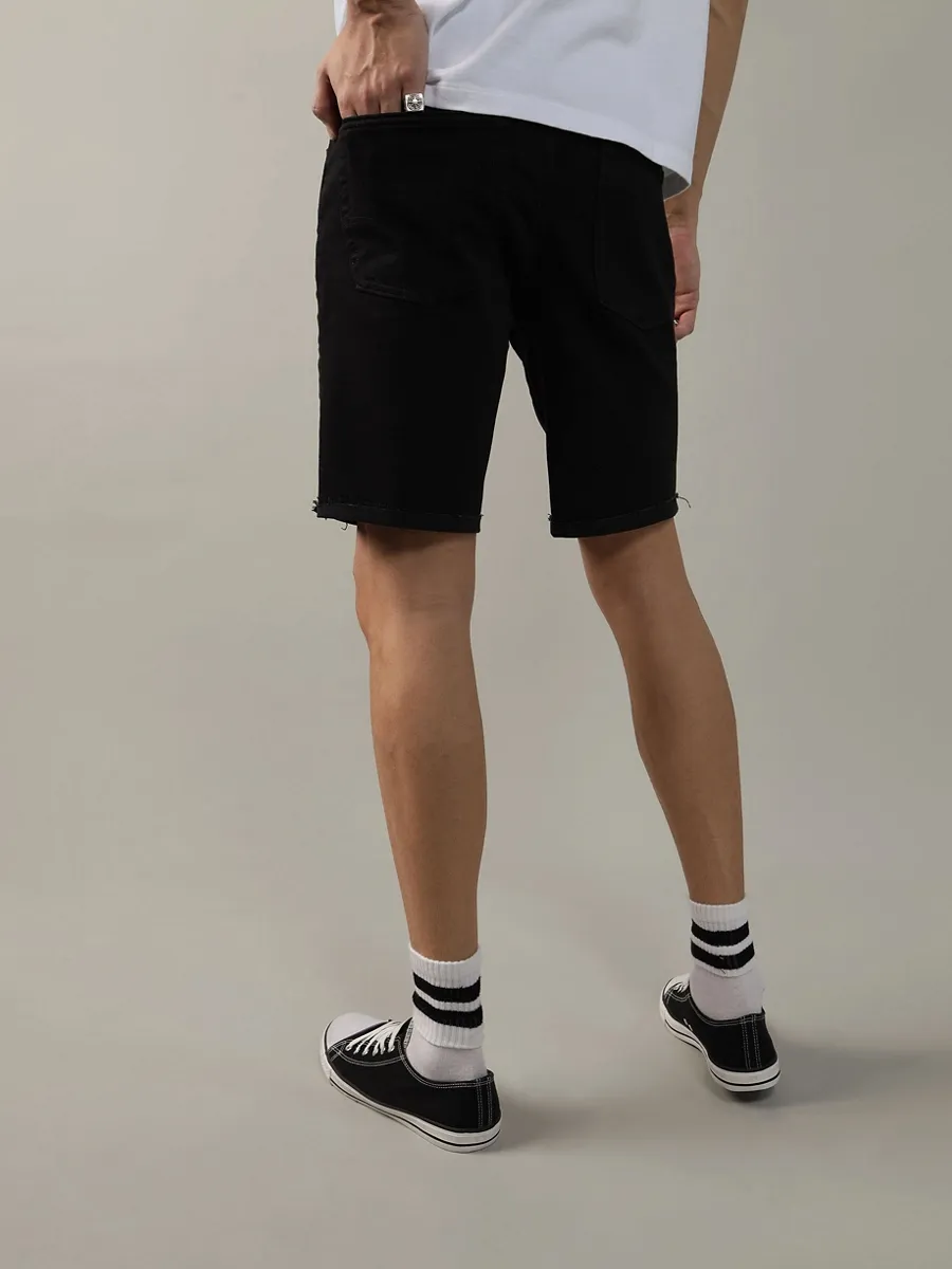 AMERICAN EAGLE MEN INTL EXCLUSIVE BLACK CLEAN DENIM CUTOFF SHORT - CUT & CUFF 001 BLACK