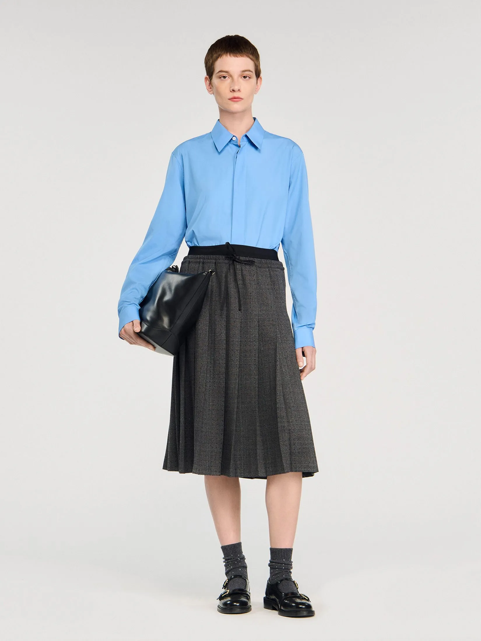 SANDRO Long Pleated Rhinestone Skirt