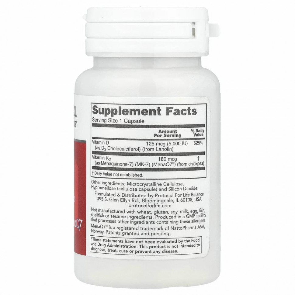 Protocol for Life Balance, K2 MK-7 и D3`` 60 растительных капсул