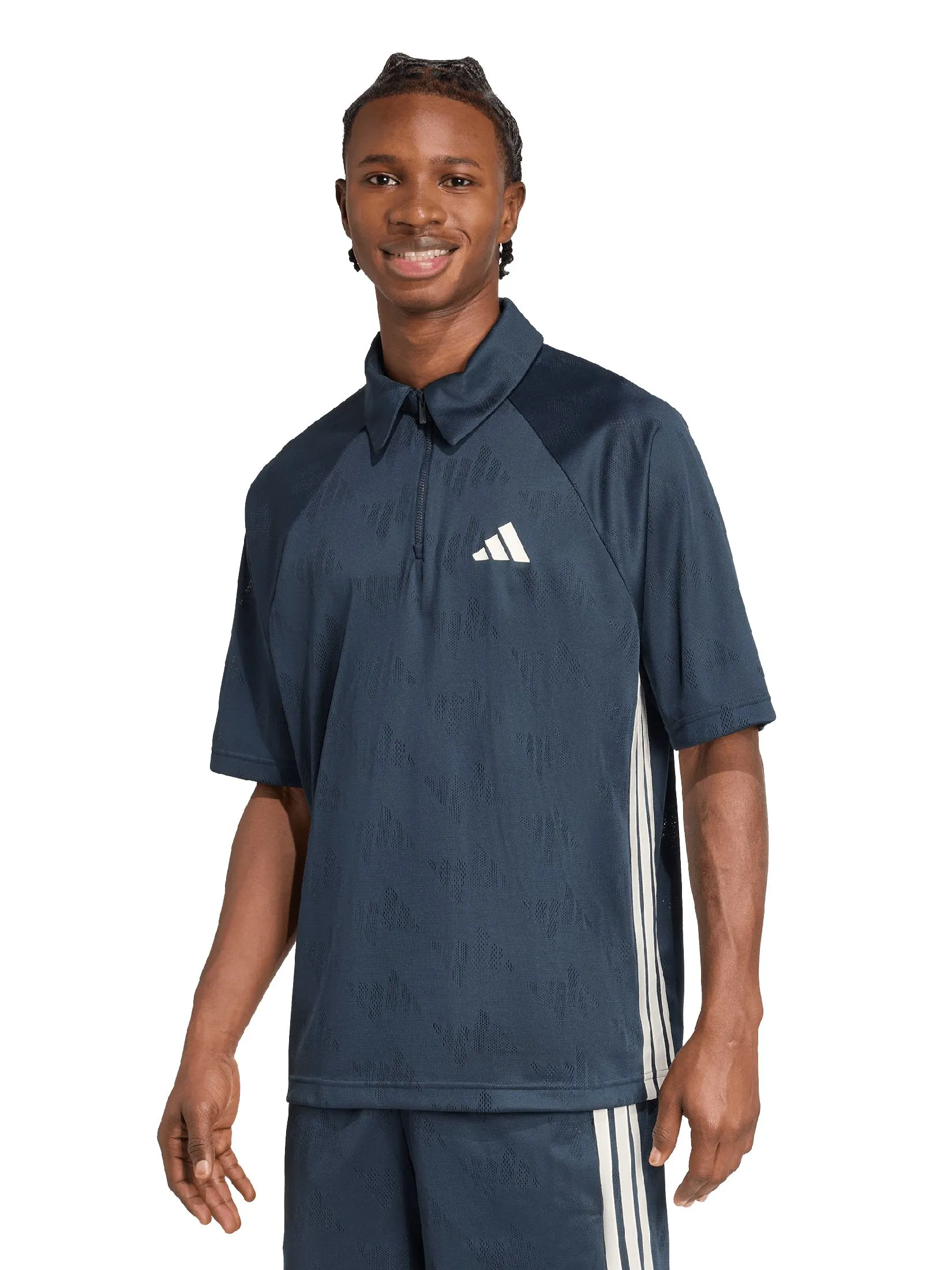 ADIDAS Men Polo Tee Stadium Jacquard JX5604 Blue / Aurora Ink / Off White