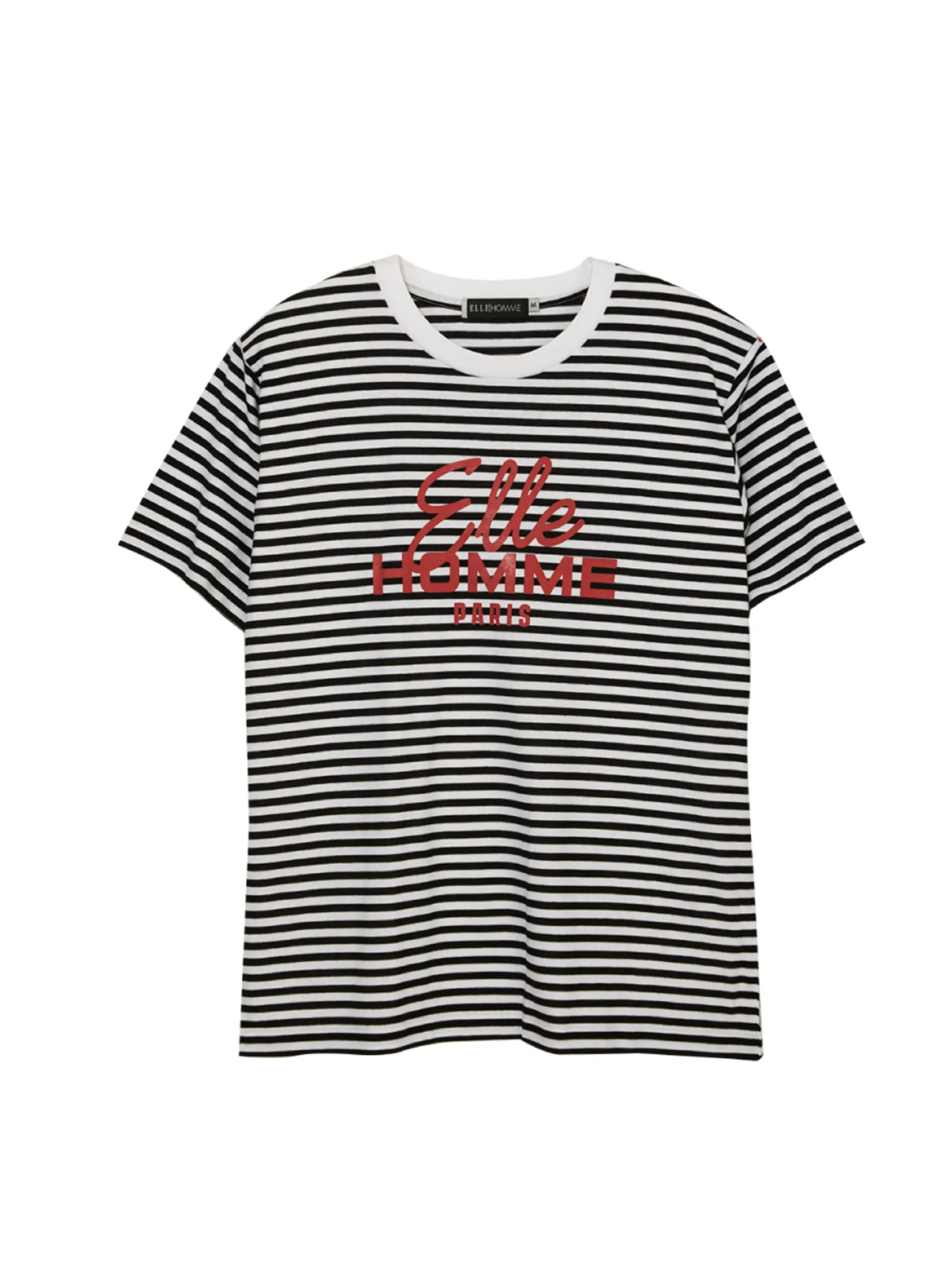 ELLE HOMME Men Round neck T-shirt striped pattern screen-printed with ELLE HOMME logo - White/Black