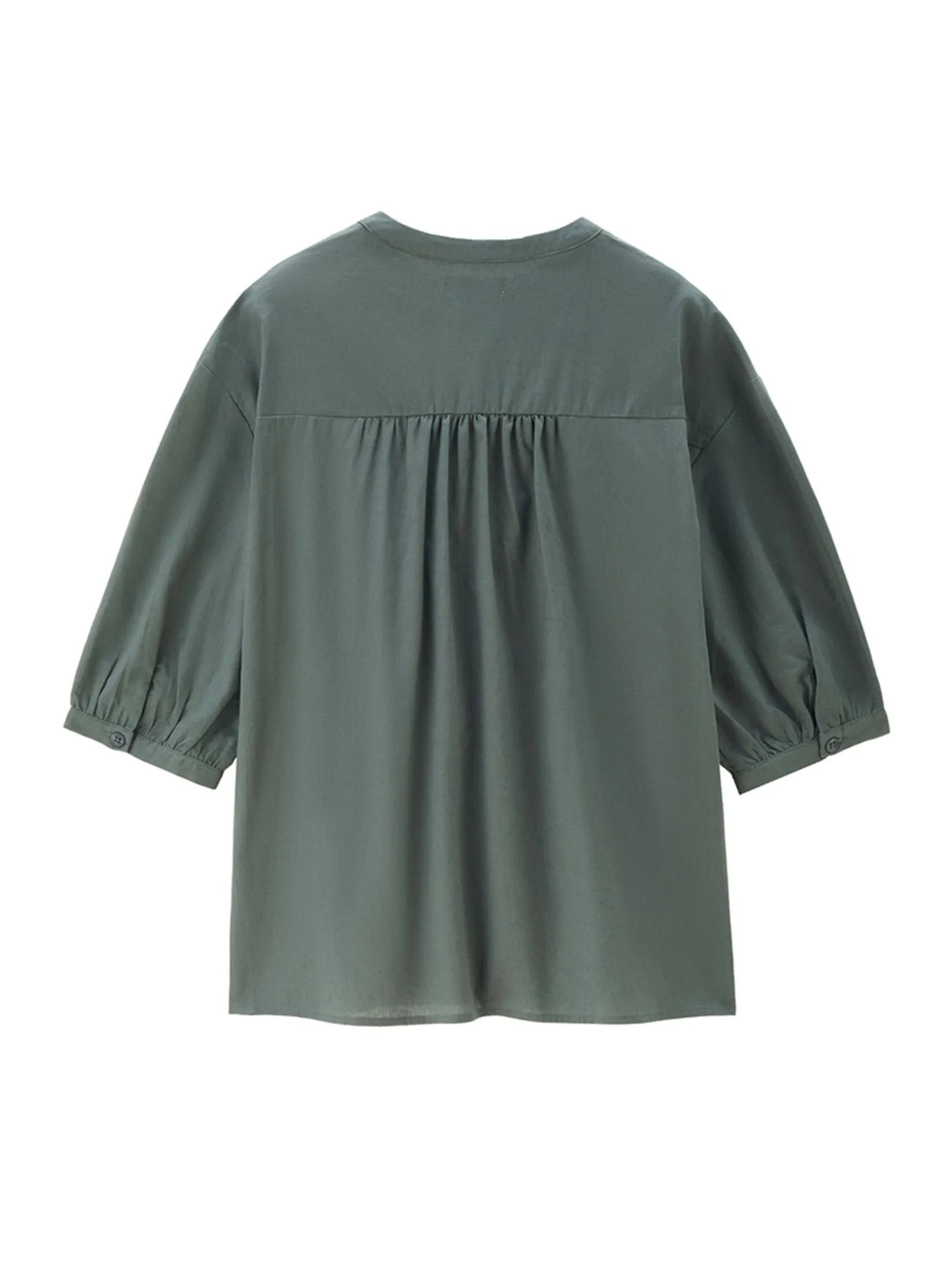 GIORDANO Women's Beau Monde Linen Cotton Pleated Shirt Green