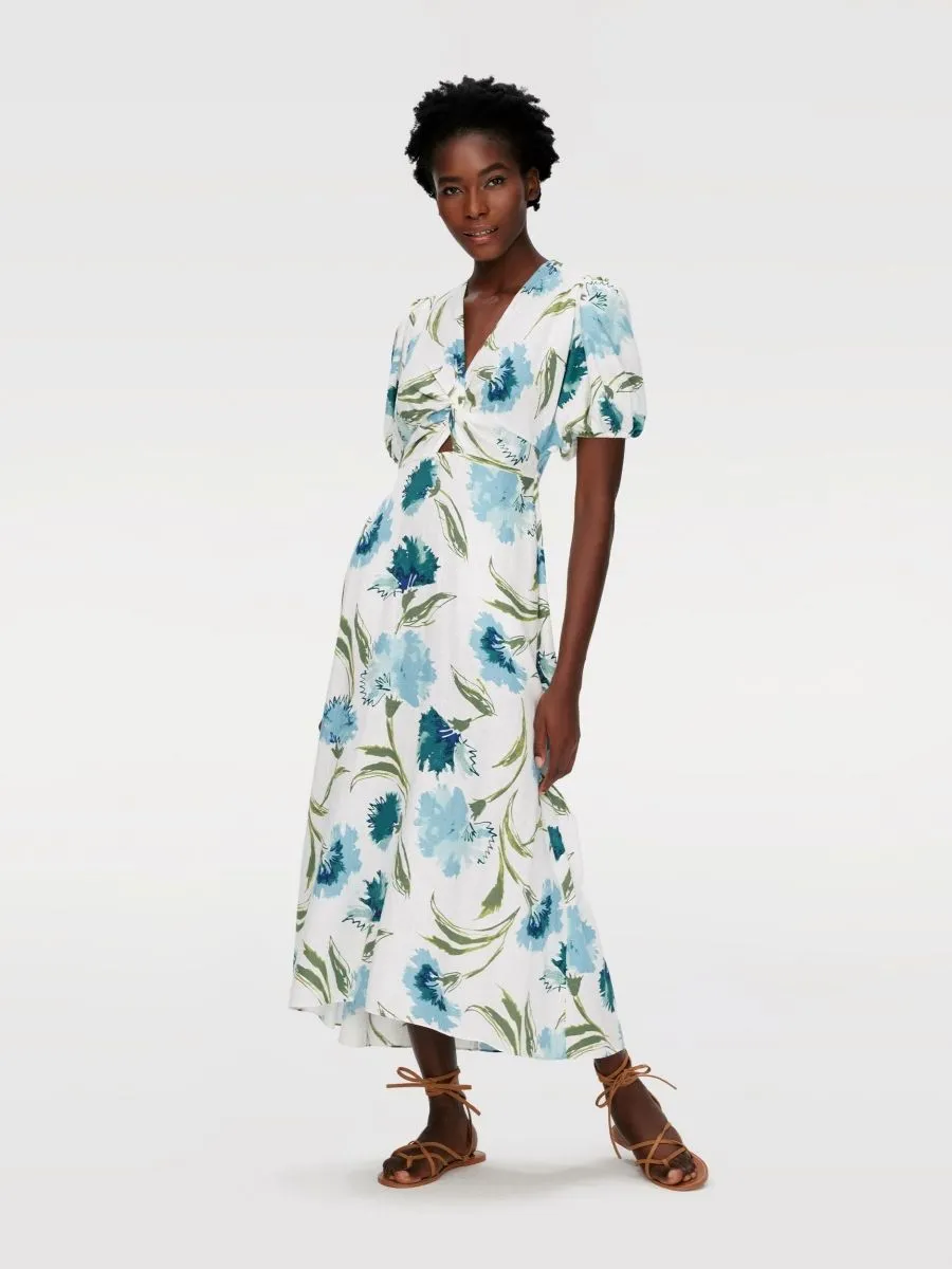 DIANE VON FURSTENBERG WOMEN DVF MAJORIE DRESS DIANTHUS LARGE LG BLUE Size - 0 US