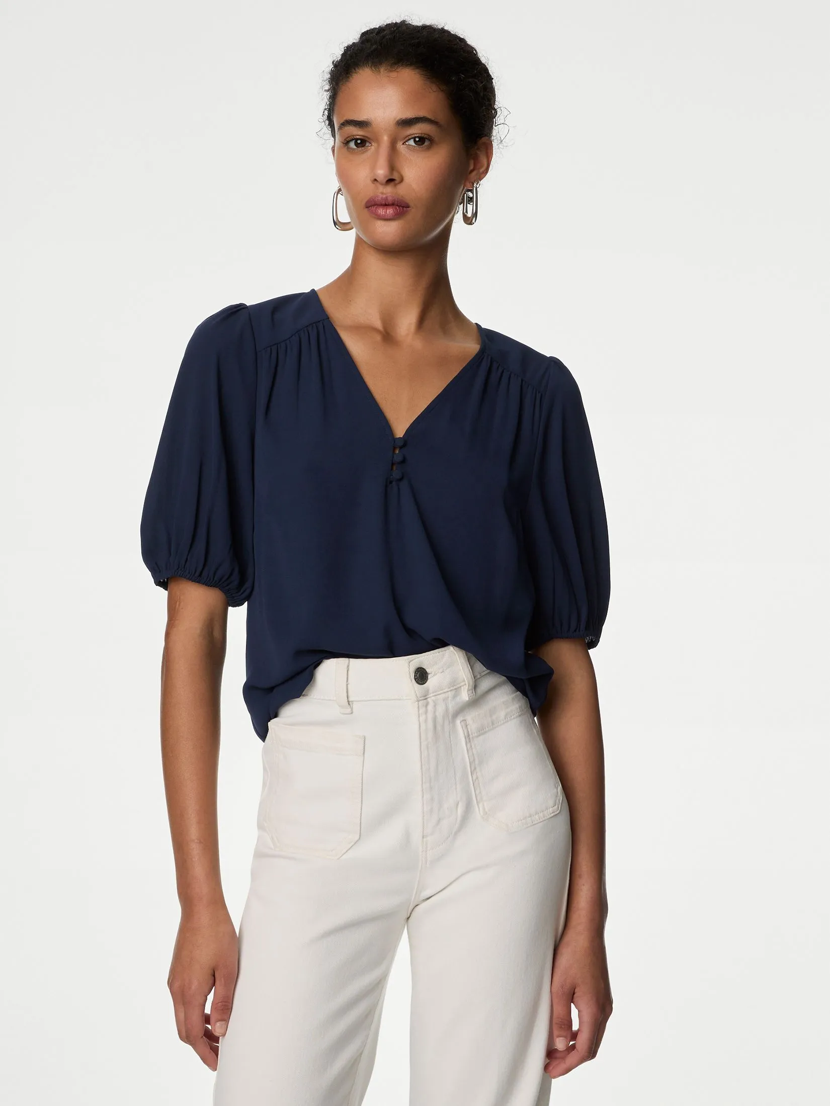 MARKS & SPENCER Women Blouse V-Neck Navy