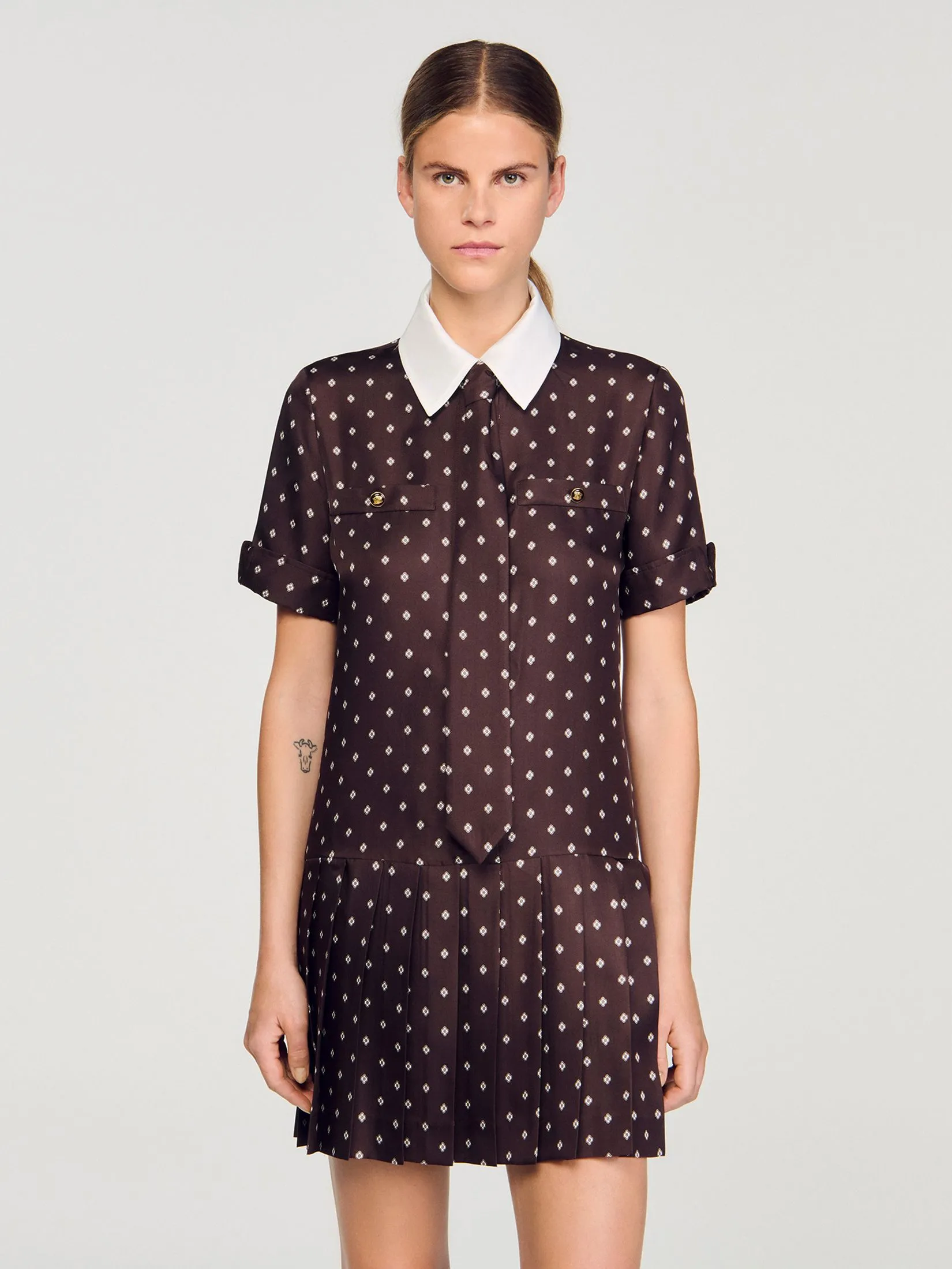 SANDRO Printed Satin-Effect Mini Dress