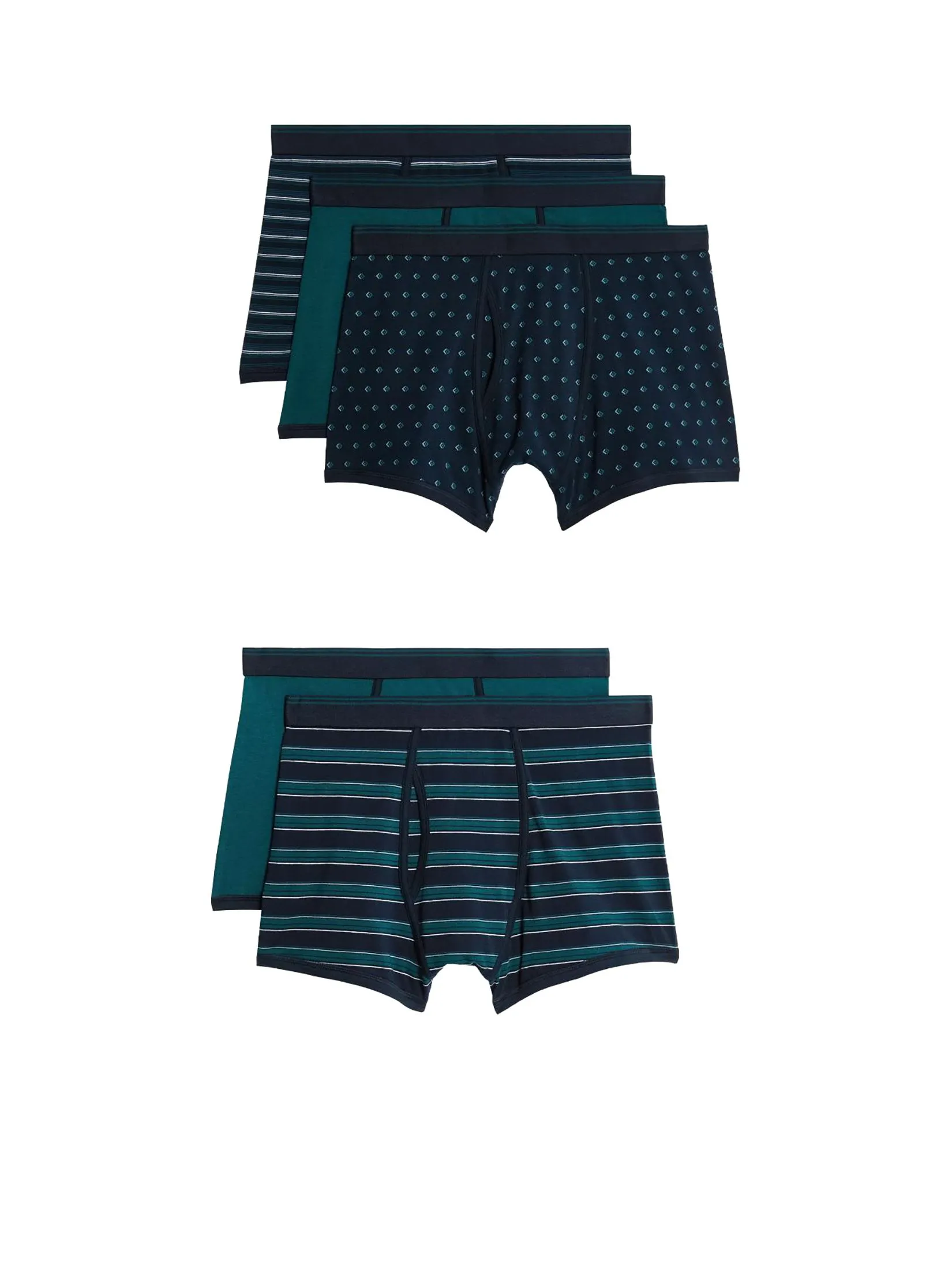 MARKS & SPENCER Men Trunks Cotton Rich Cool & Fresh Assorted Pattern 5pk Green Mix