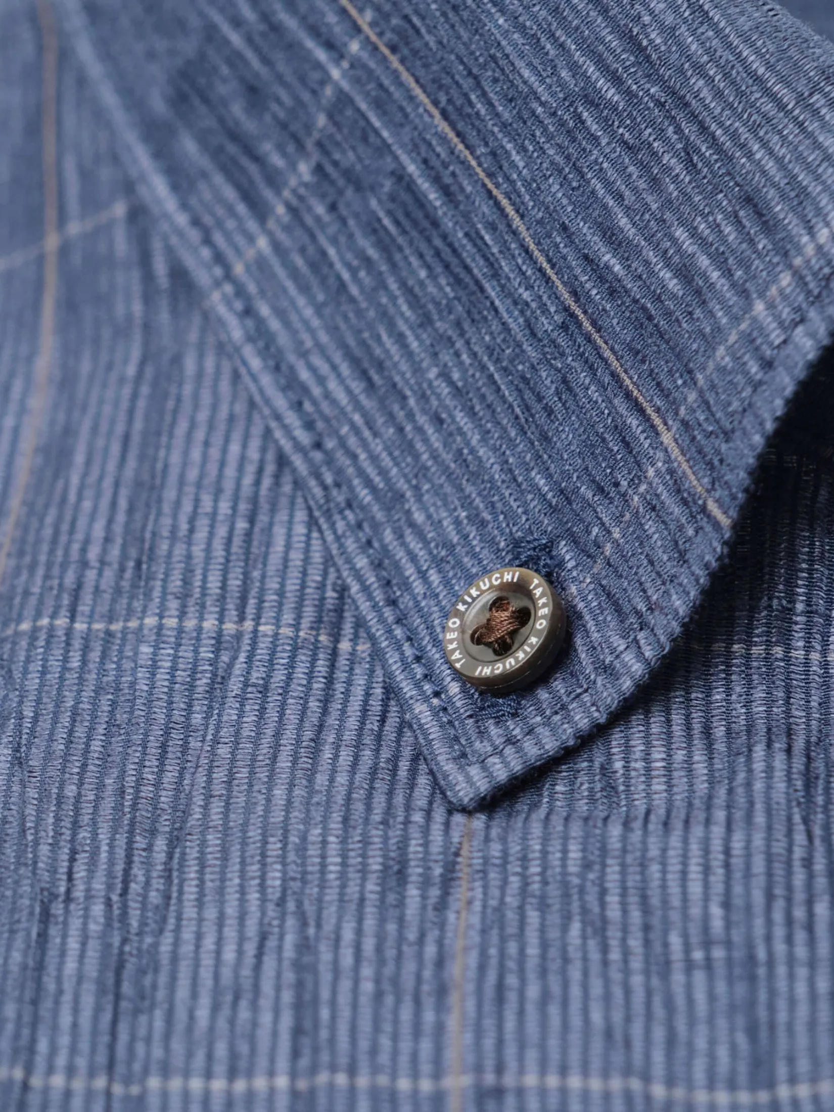 TAKEO KIKUCHI MEN NAVY GRID TEXTURED STRIPE CHECK OVERSIZED SHIRT