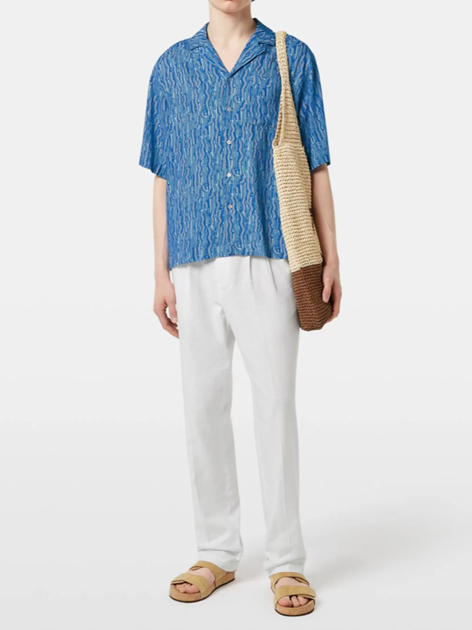 SCOTCH&SODA Men Shirt Aop Short-Sleeved Linen-Blend Relaxed-Fit Vuur Island Stripe AOP