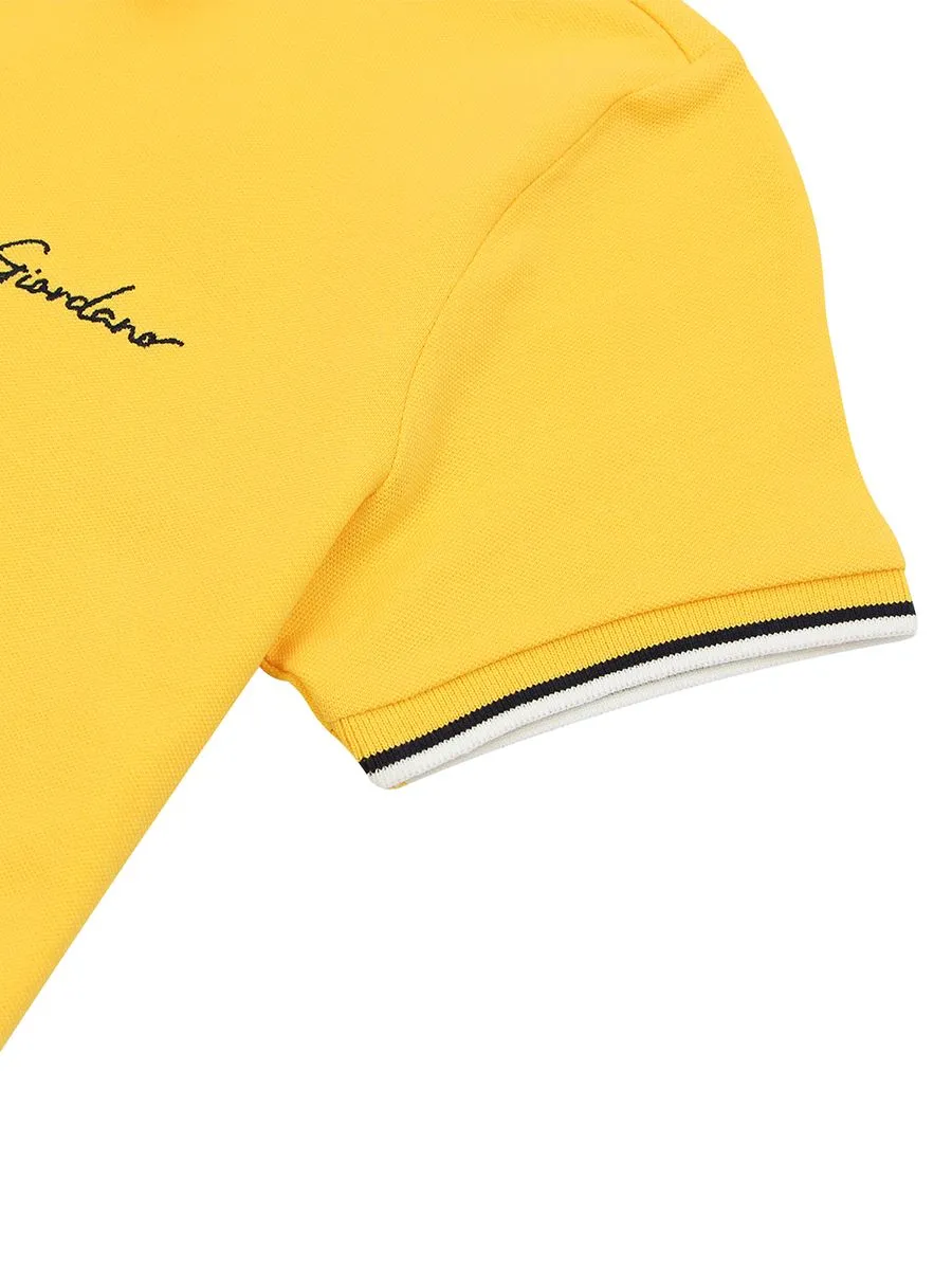 GIORDANO Women's Signature Pique Embroidery Solid Polo Daffodil Yellow