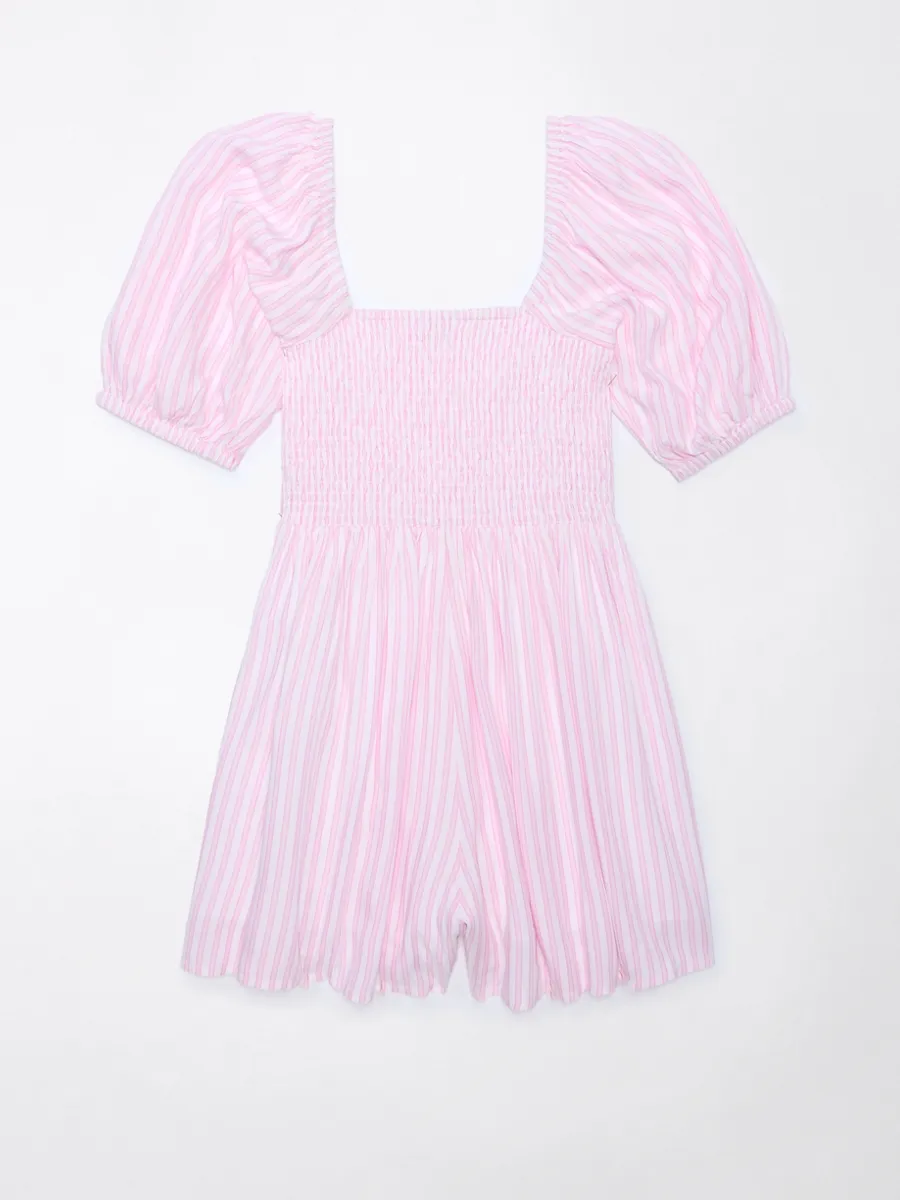 AMERICAN EAGLE WOMEN STRIPED CUTOUT ROMPER 615 PINK