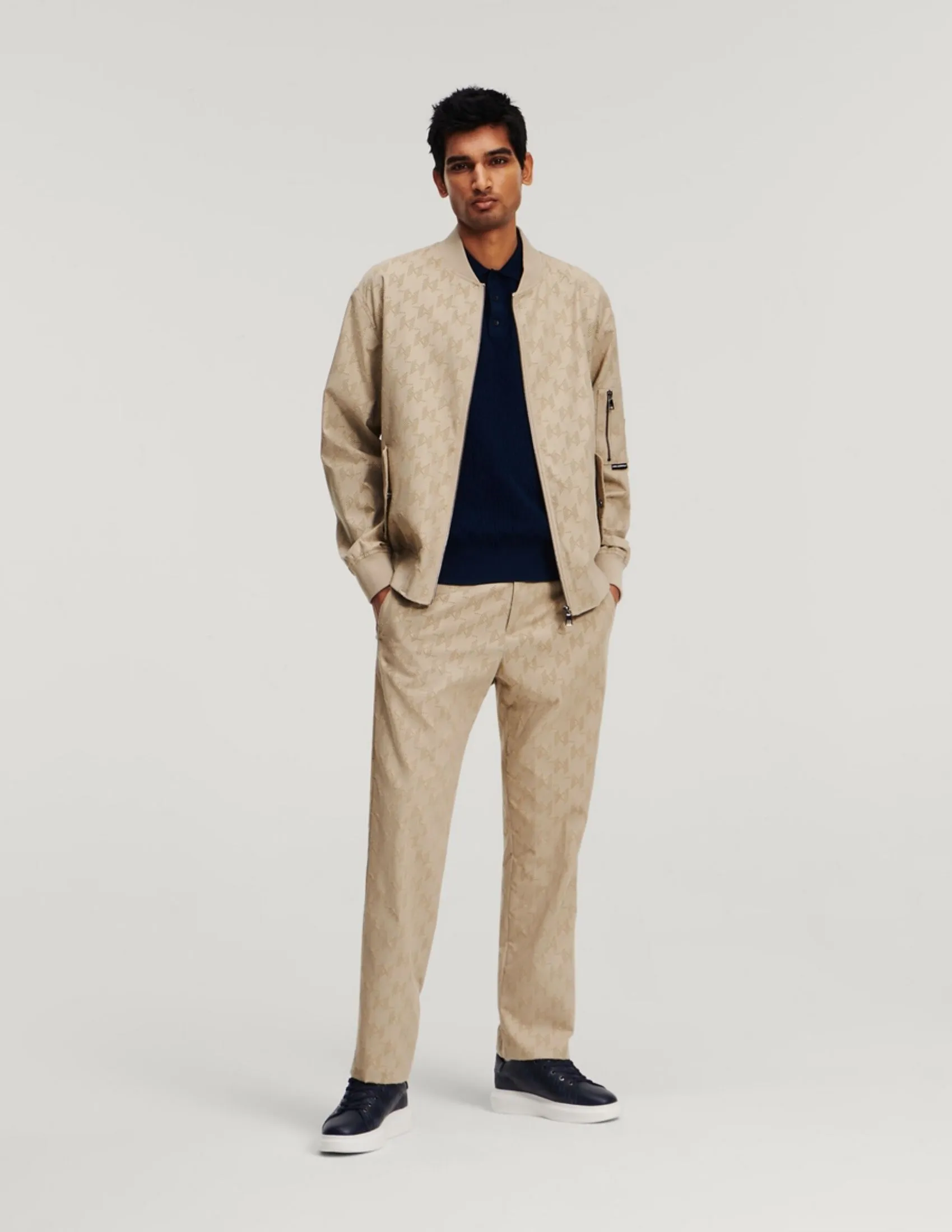 KARL LAGERFELD RTW-1 HUN'S PICK KL PERFORATED MEN PANTS HUMMUS