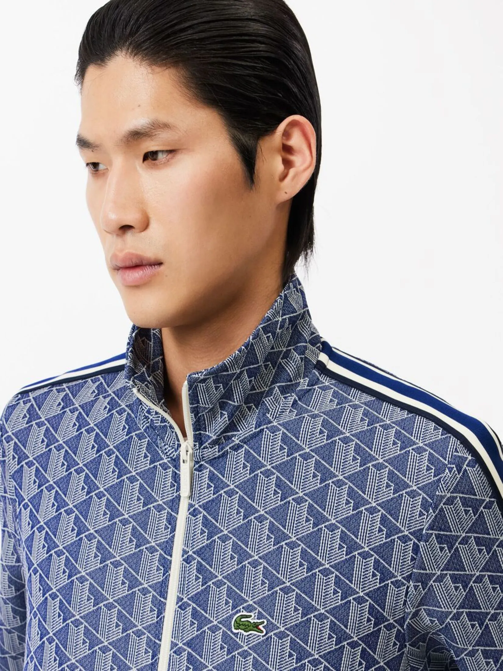 LACOSTE Paris Jacquard Monogram Zipped Sweatshirt Blue