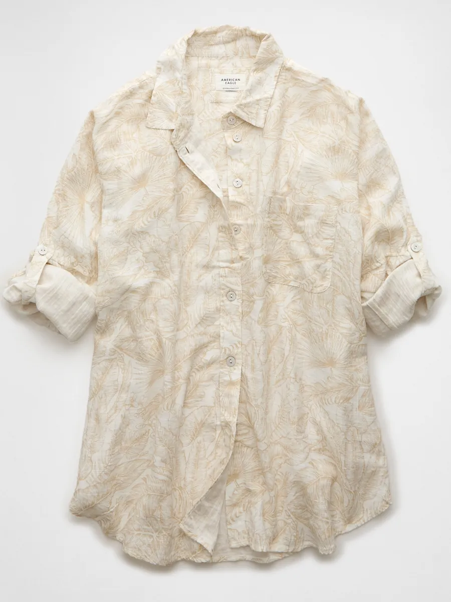 AMERICAN EAGLE WOMEN CORE GO BIG ONE PKT SHIRT 207 TAN