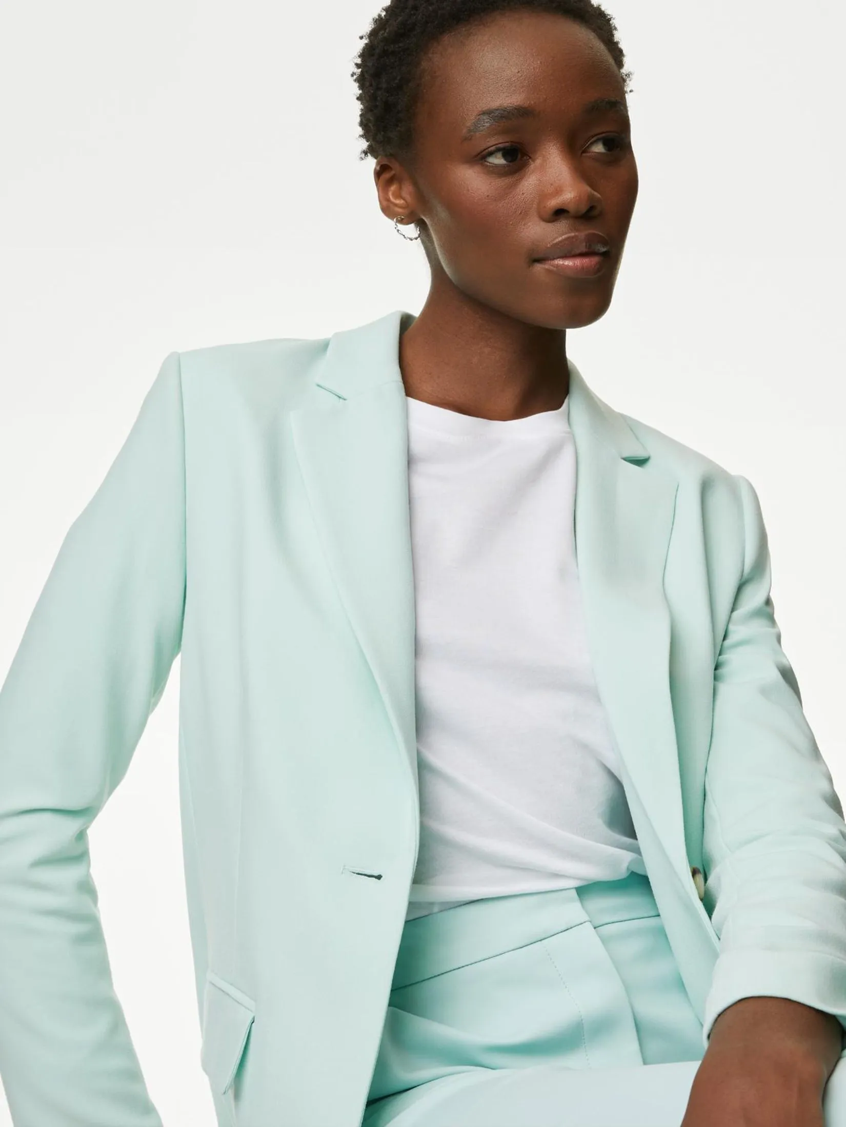 MARKS & SPENCER Women Blazer Relaxed Single Breasted Light Green