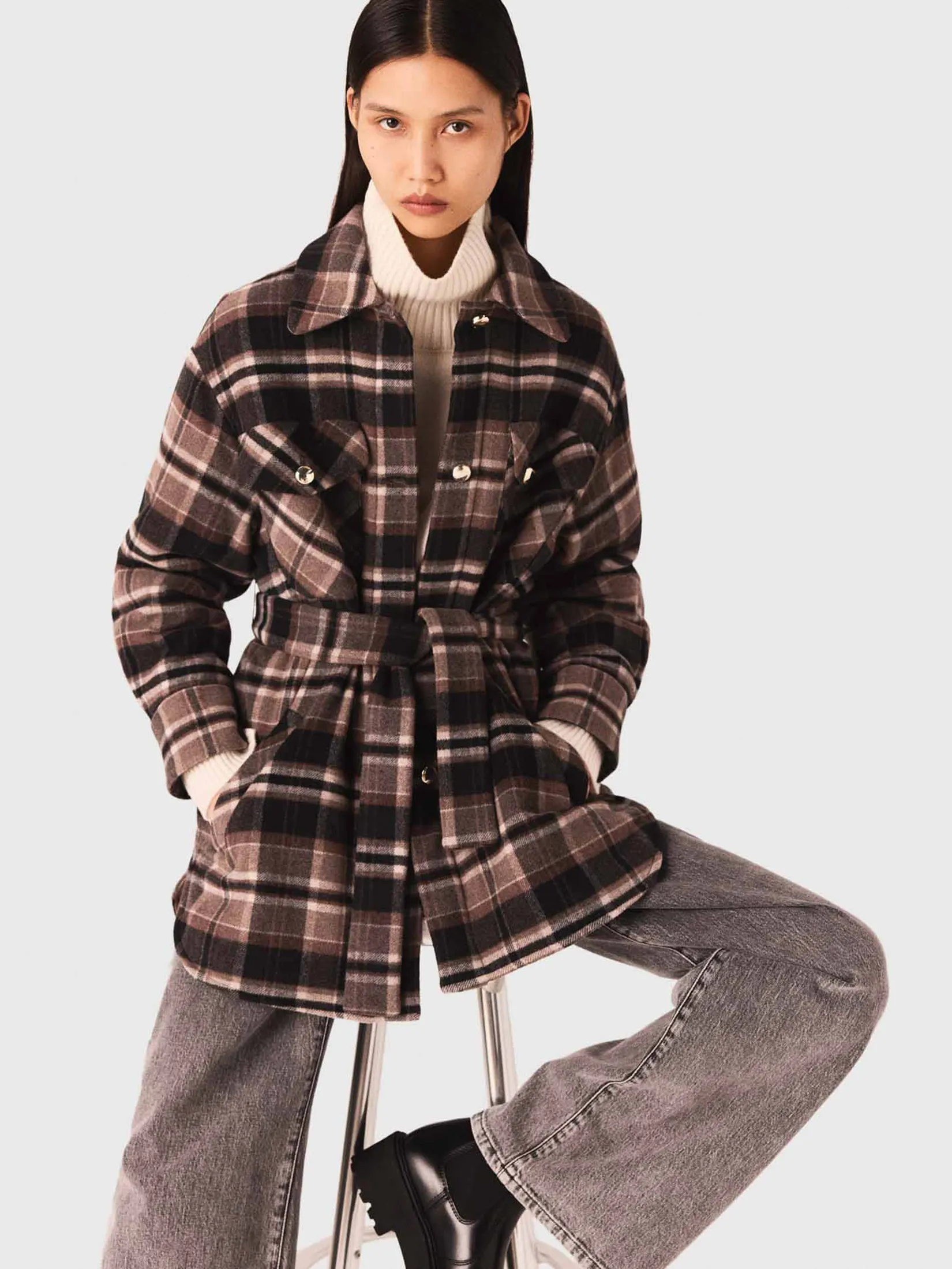 MAJE Women Coat Checked