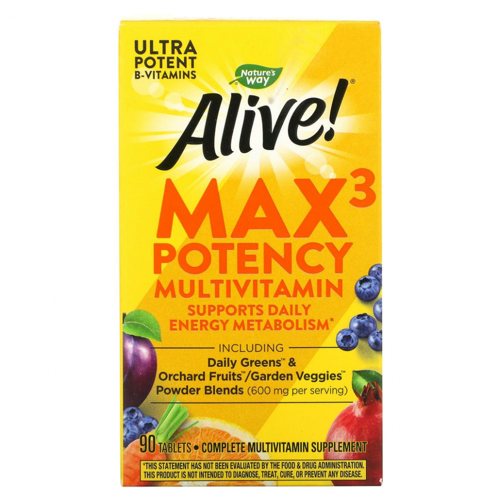 Nature's Way, Alive! Max3 Potency, мультивитамины, 90 таблеток - NWY-14927-180 шт.