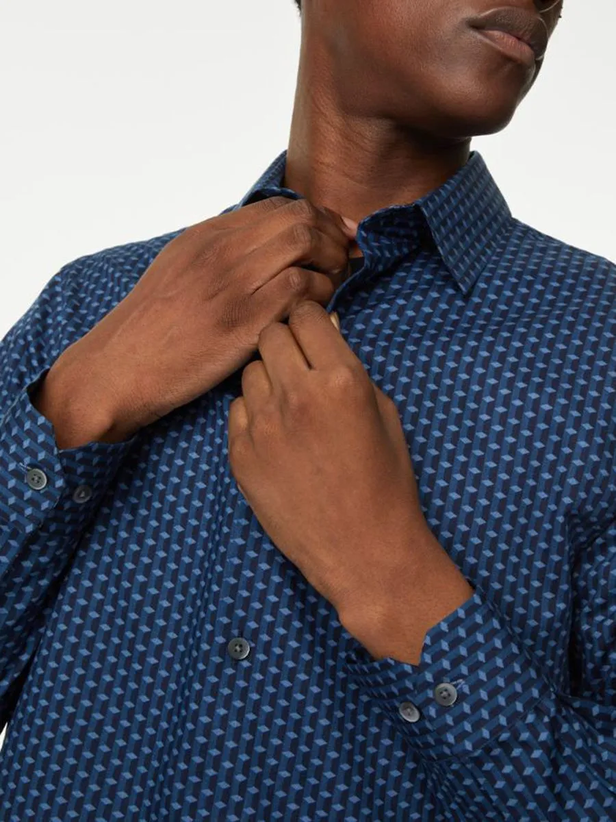 MARKS & SPENCER Men Shirt Long Sleeves Cotton Rich Geometric Print