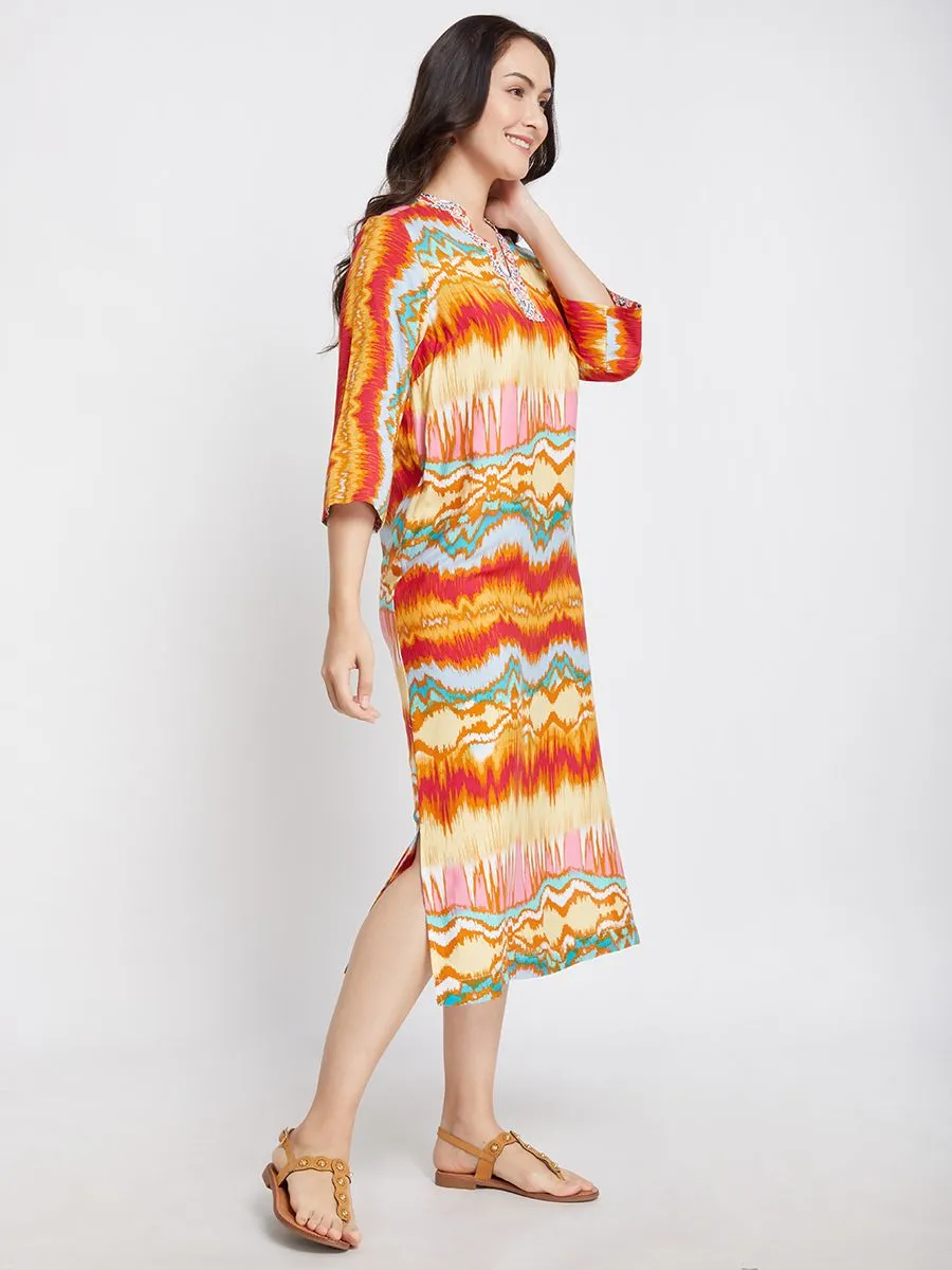 JOURNAL Women Maxi Dress Long Sleeves V Neck Printed