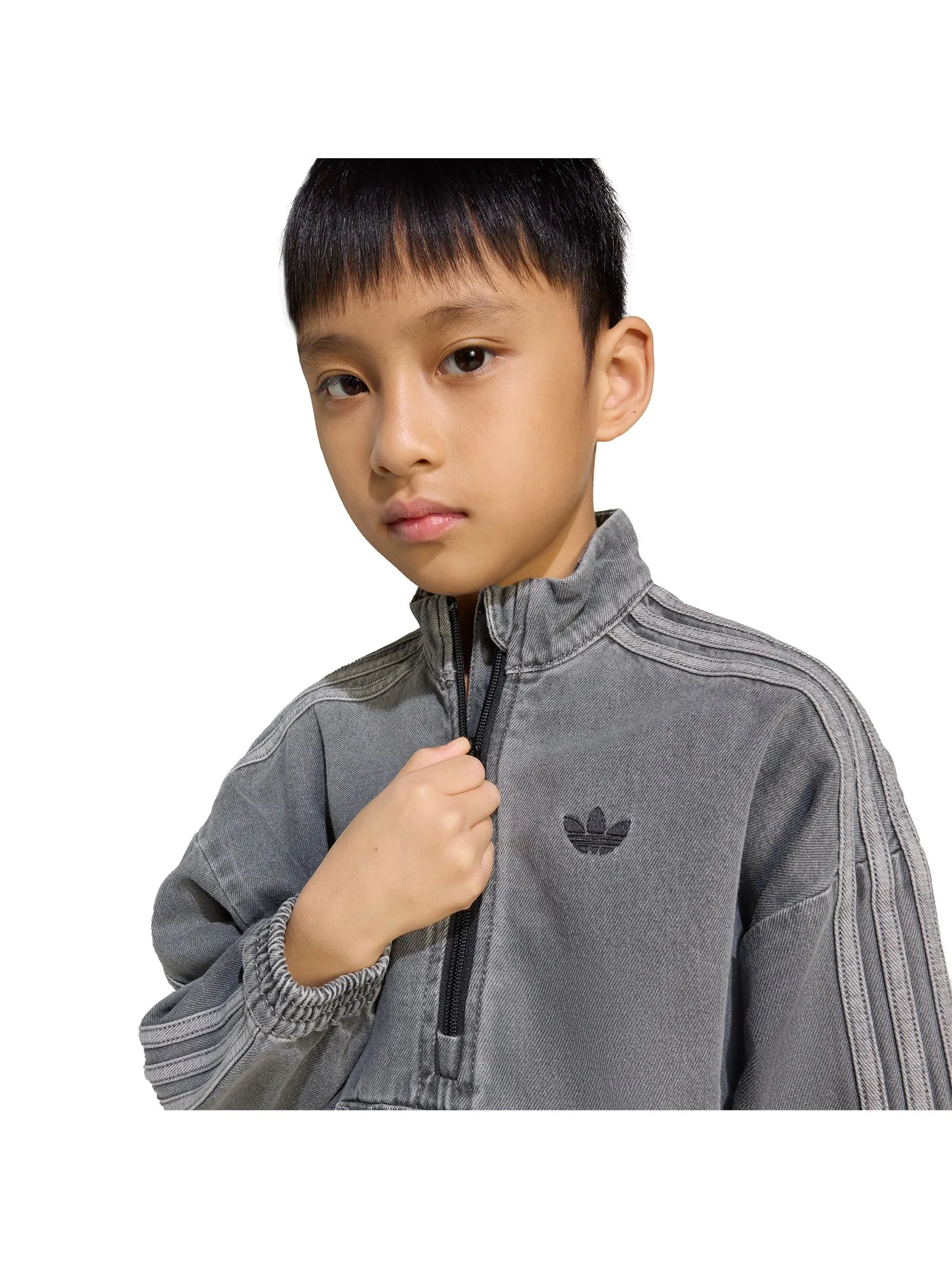 ADIDAS KIDS Unisex Toddler Denim Crew Jacket + Pants Set Grey Beige