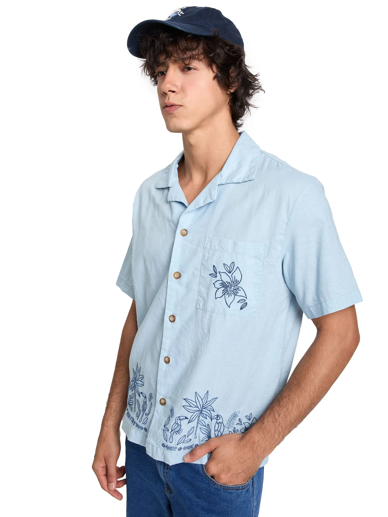 DEFRY 01 Men Shirt Short Sleeves Botton-Down Front Chest Pocket