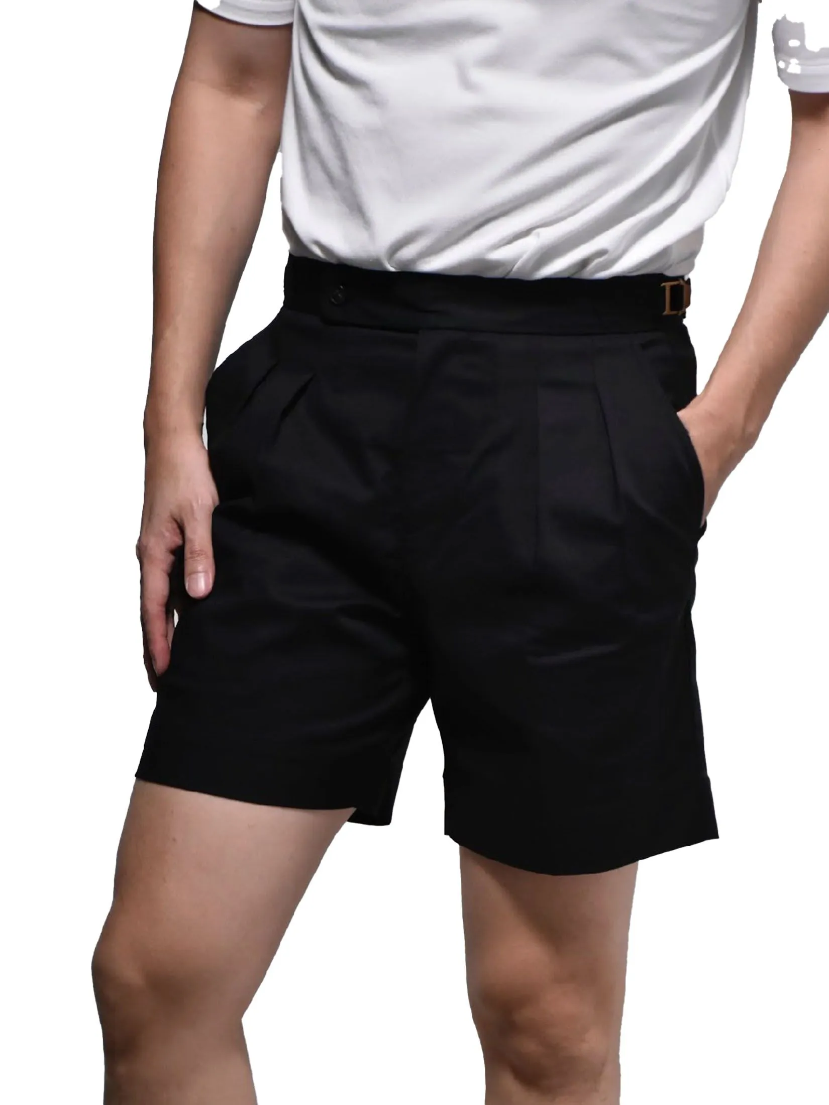 ERA-WON Men's short pant Double belts Classic Shorts Black Size - 30 EU