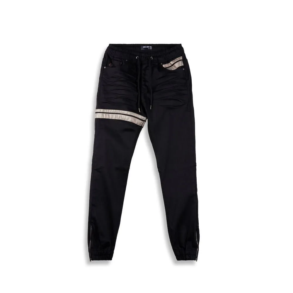 DAVIE JONES BLACK ELASTICATED DENIM JOGGERS GP0126BK