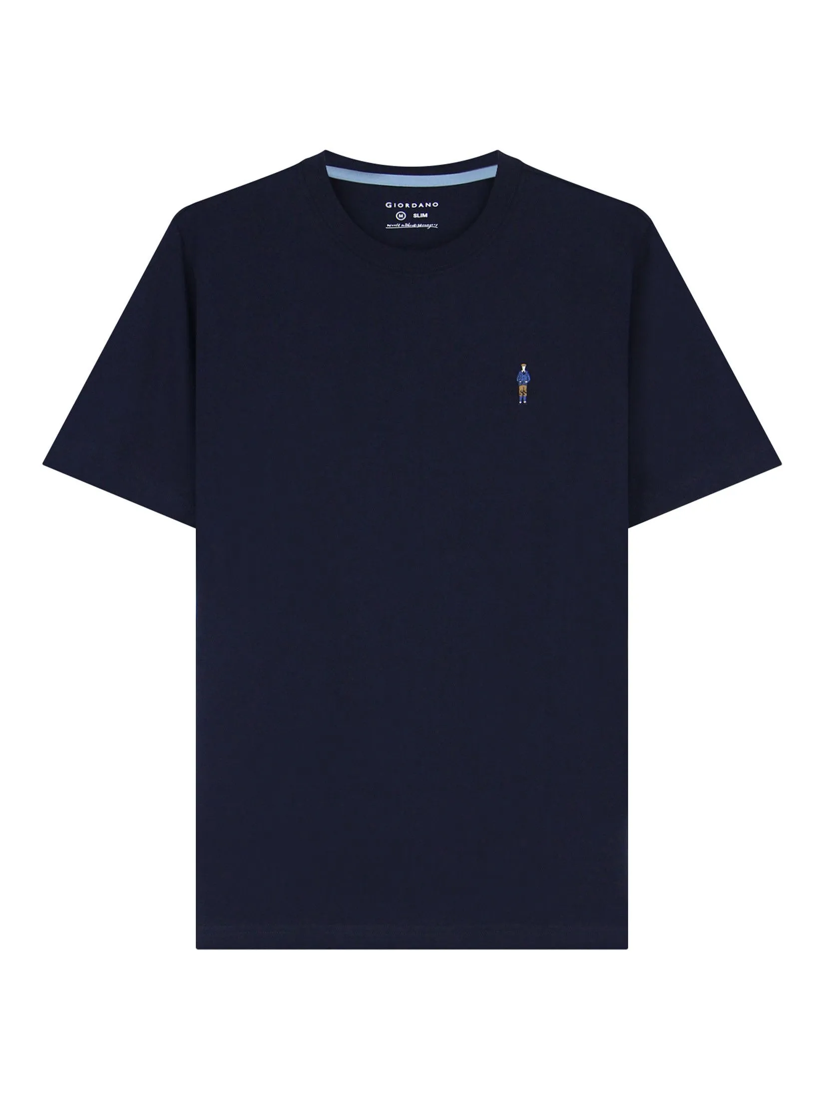 GIORDANO Men's Slim Cotton Embroidery Tee (Classic Man)  Signature Navy Size - XL