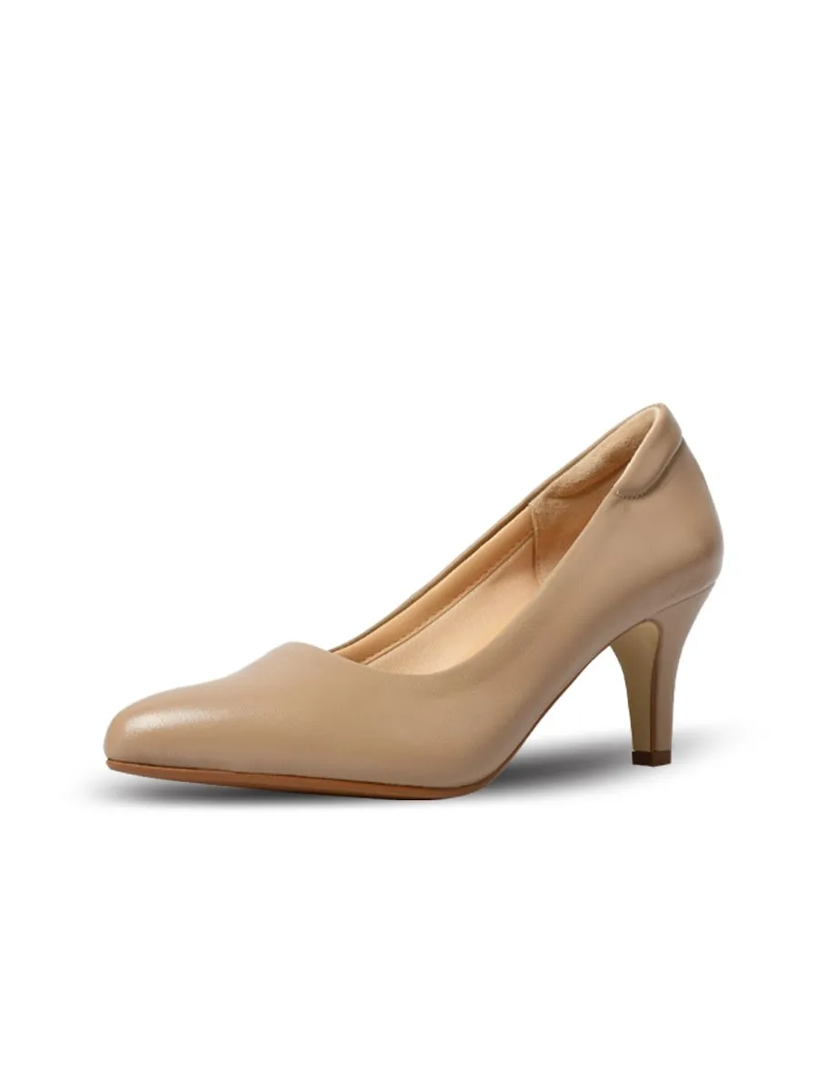 SIRENA Beige Leather Court Shoes Pointed Toe High Heel 3 inch Belle